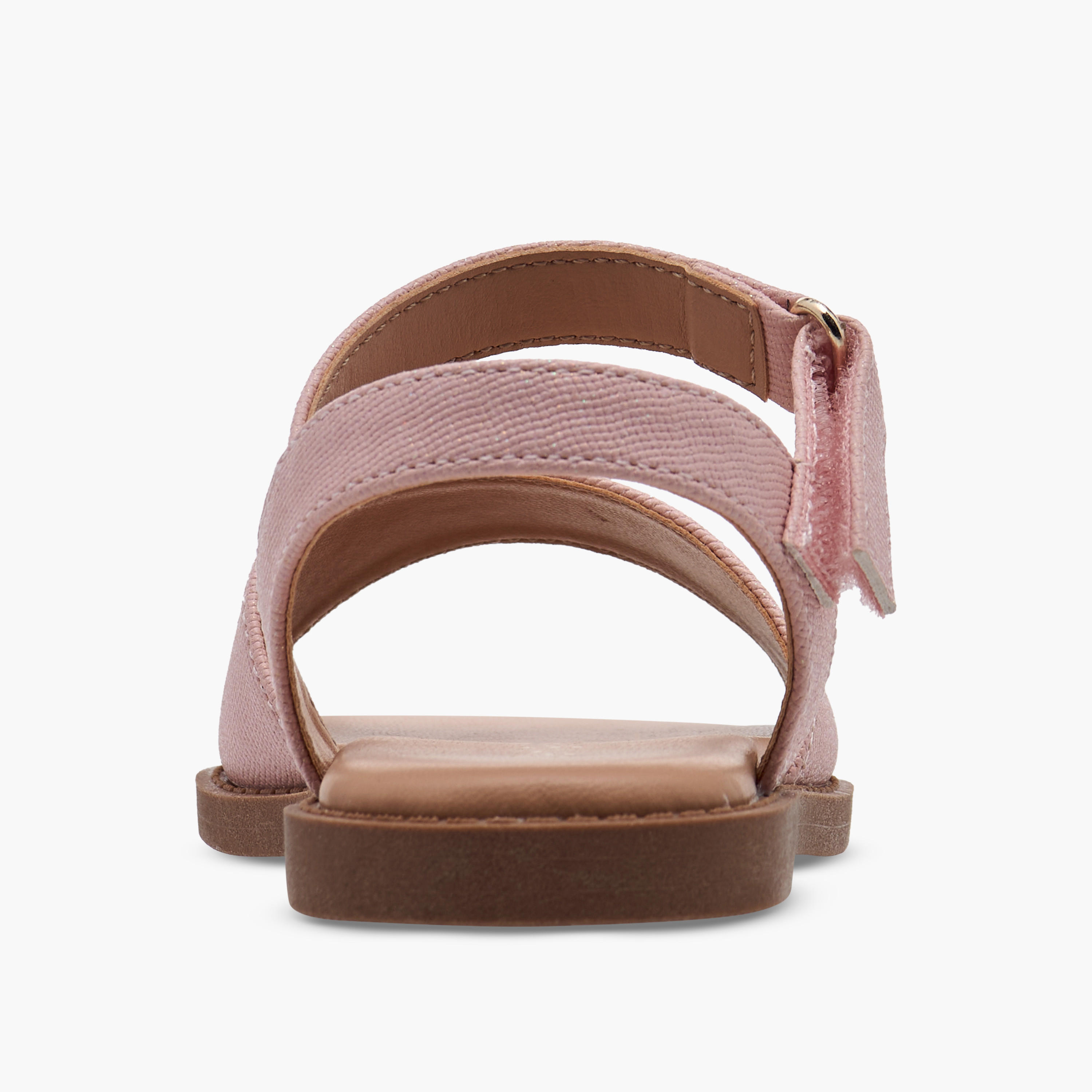 Juniors Textured Flat Sandals with Hook and Loop Closure-girls-shoes-sandals-image-4