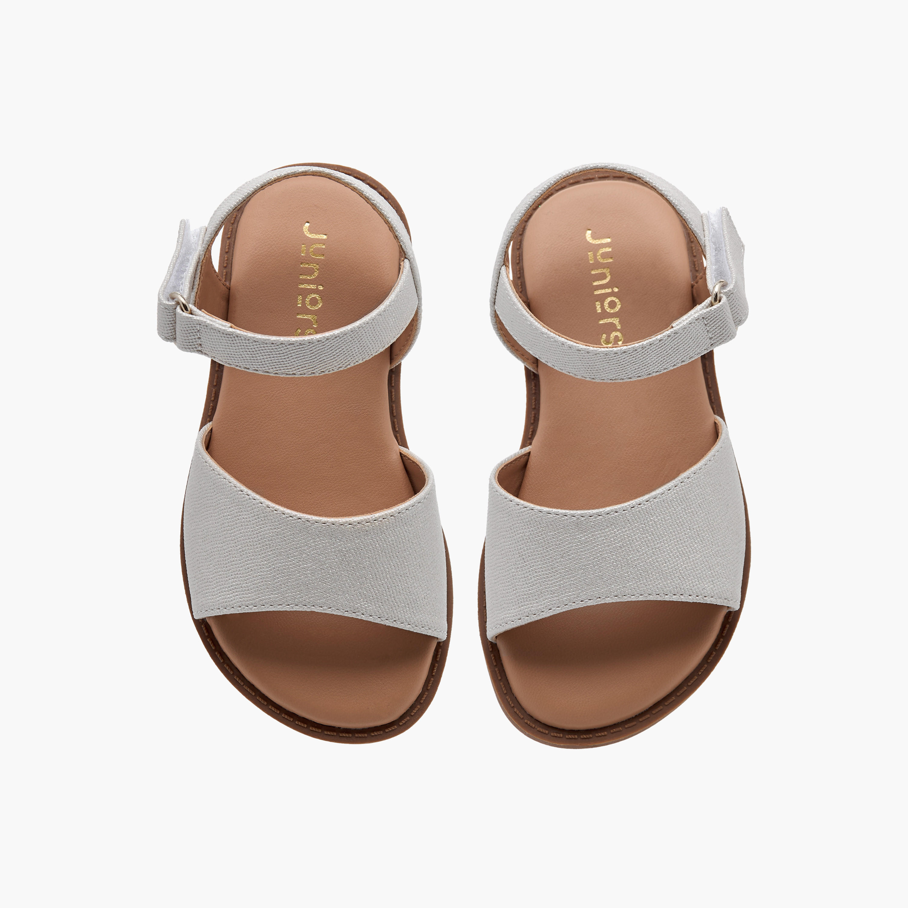 Juniors Textured Flat Sandals with Hook and Loop Closure-girls-shoes-sandals-image-1