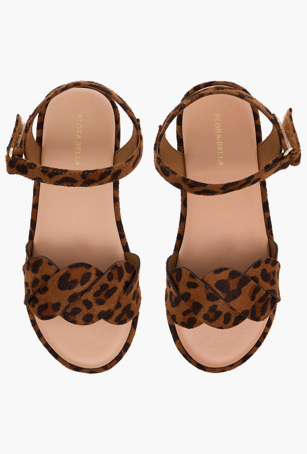 Flora Bella Strap Detail Animal Print Sandals with Hook and Loop Closure-girls-shoes-image-1