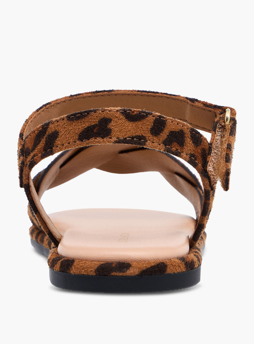 Flora Bella Strap Detail Animal Print Sandals with Hook and Loop Closure-girls-shoes-sandals-image-4