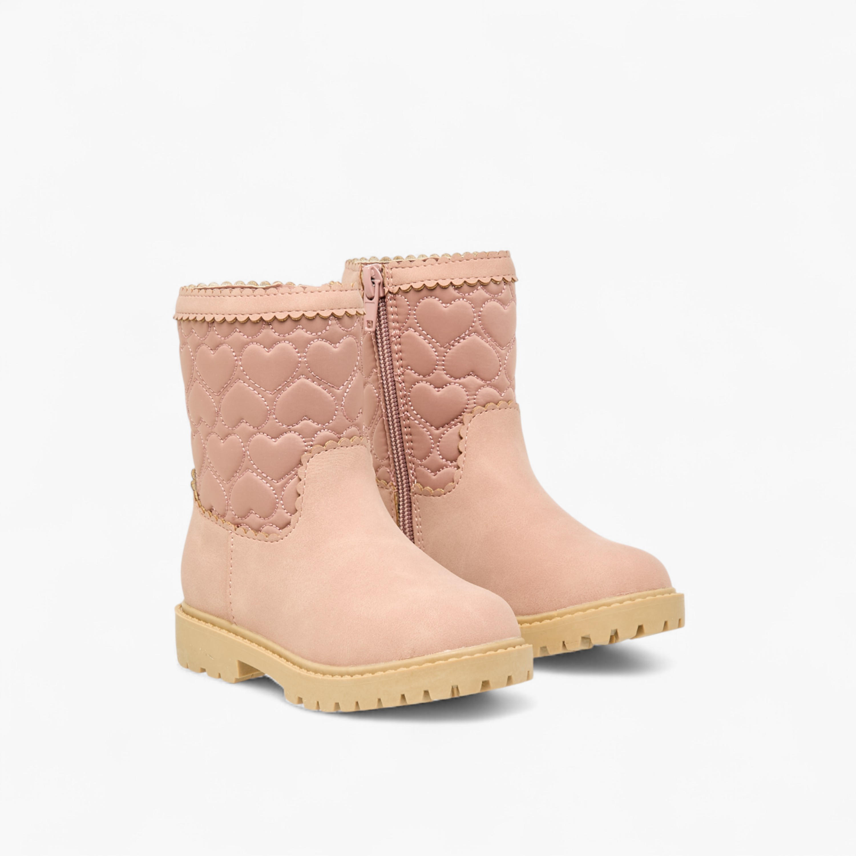 Juniors Heart Quilted High Cut Boots with Zip Closure-girls-shoes-boots-image-1