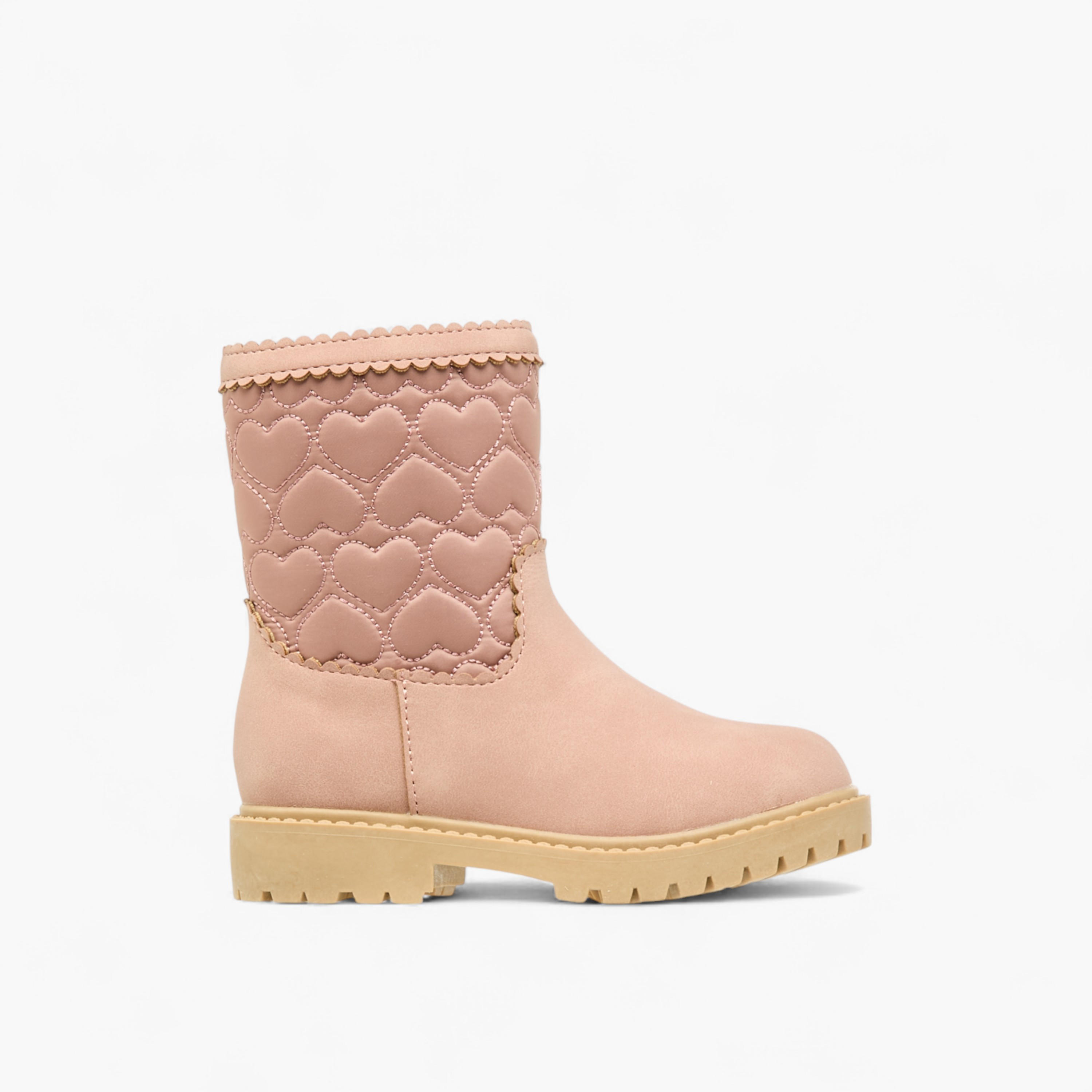 Juniors Heart Quilted High Cut Boots with Zip Closure-girls-shoes-boots-image-3