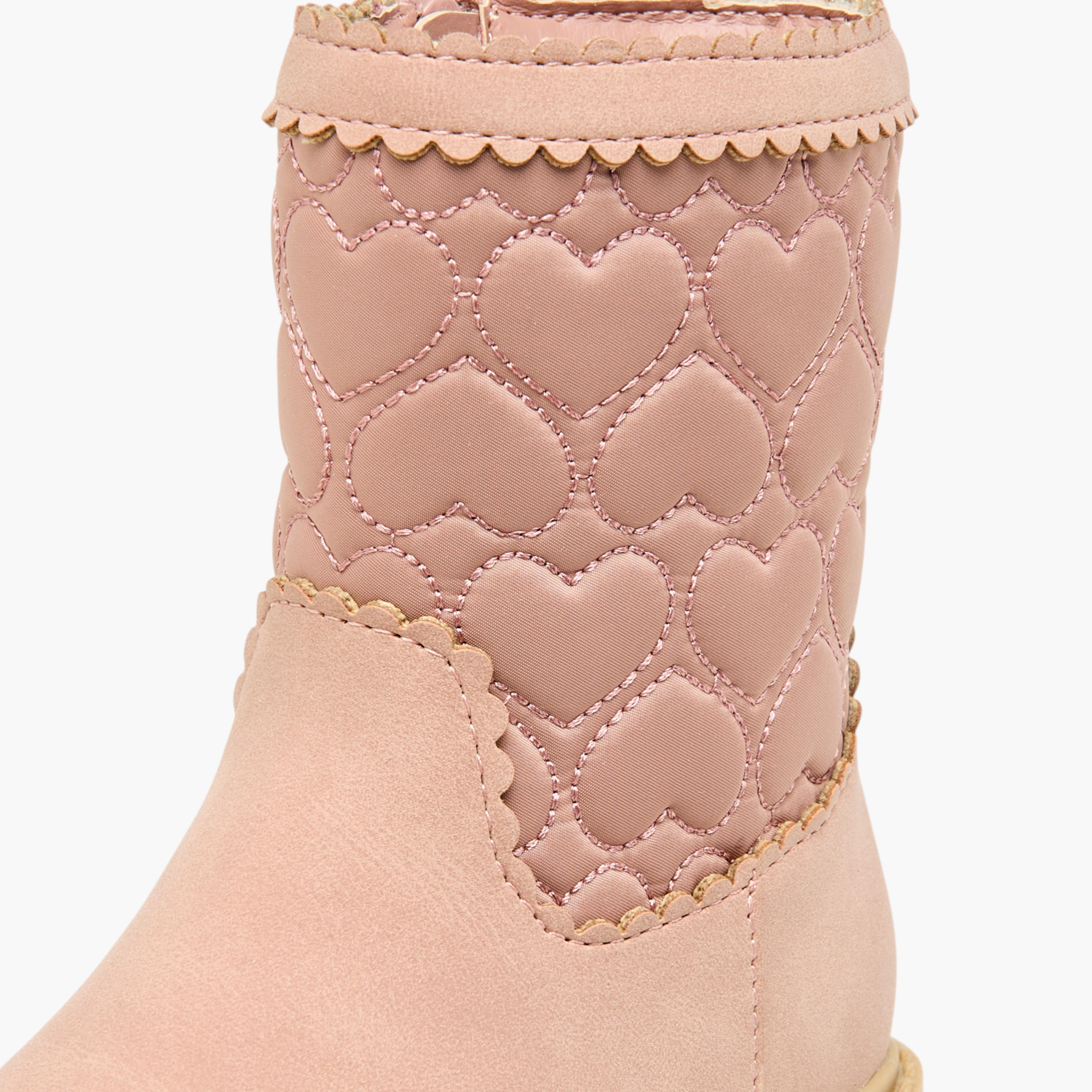 Juniors Heart Quilted High Cut Boots with Zip Closure-girls-shoes-boots-image-4