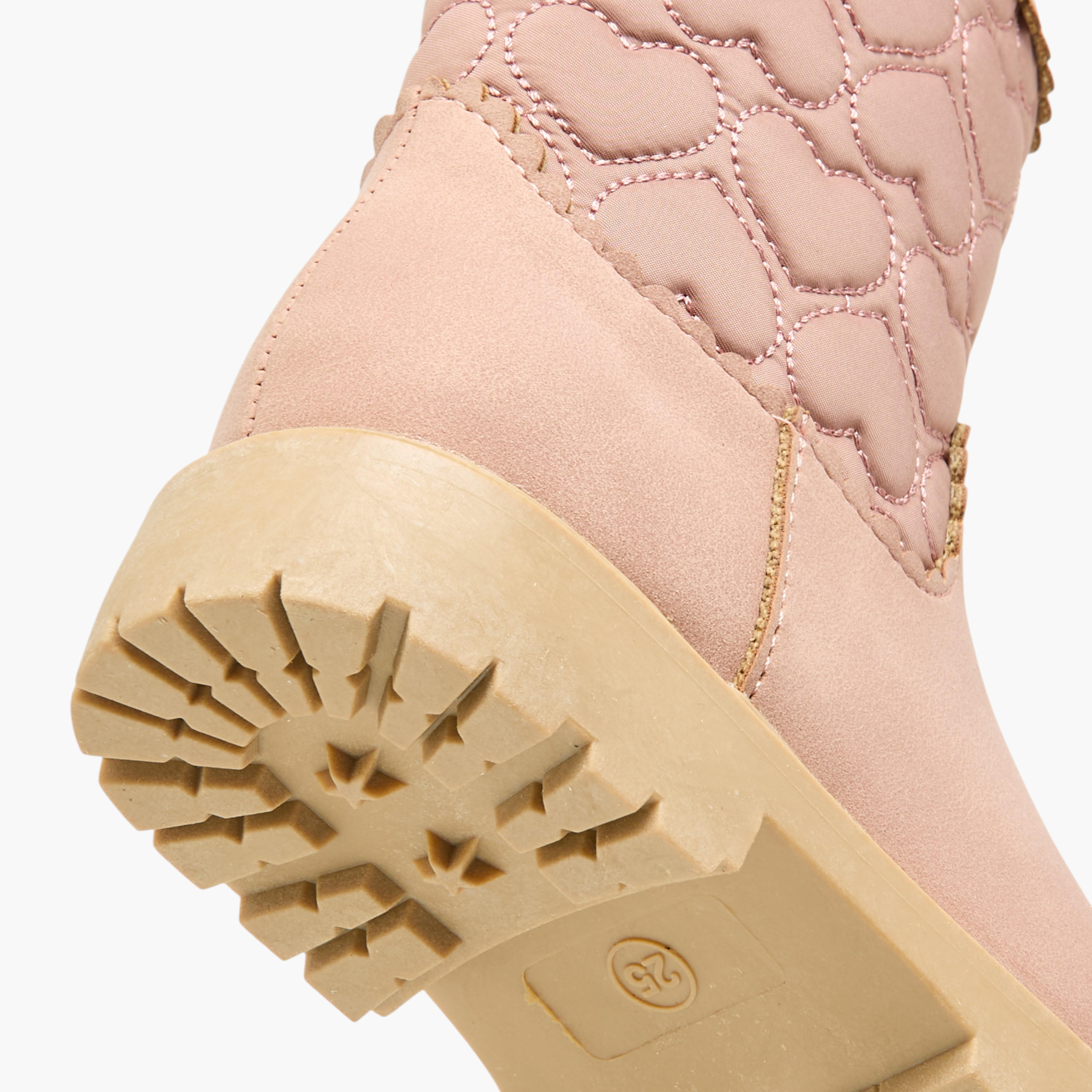 Juniors Heart Quilted High Cut Boots with Zip Closure-girls-shoes-boots-image-5