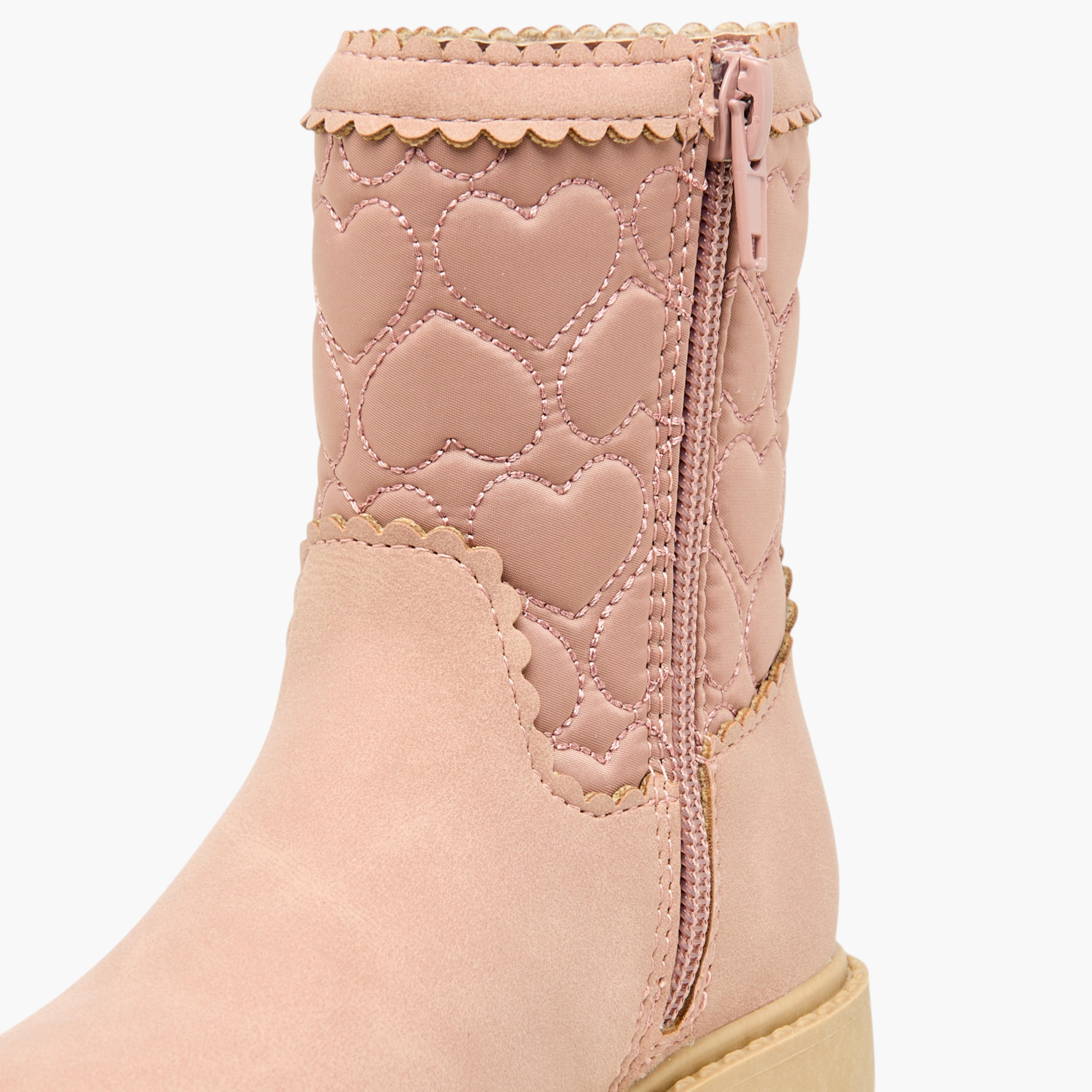 Juniors Heart Quilted High Cut Boots with Zip Closure-girls-shoes-boots-image-6