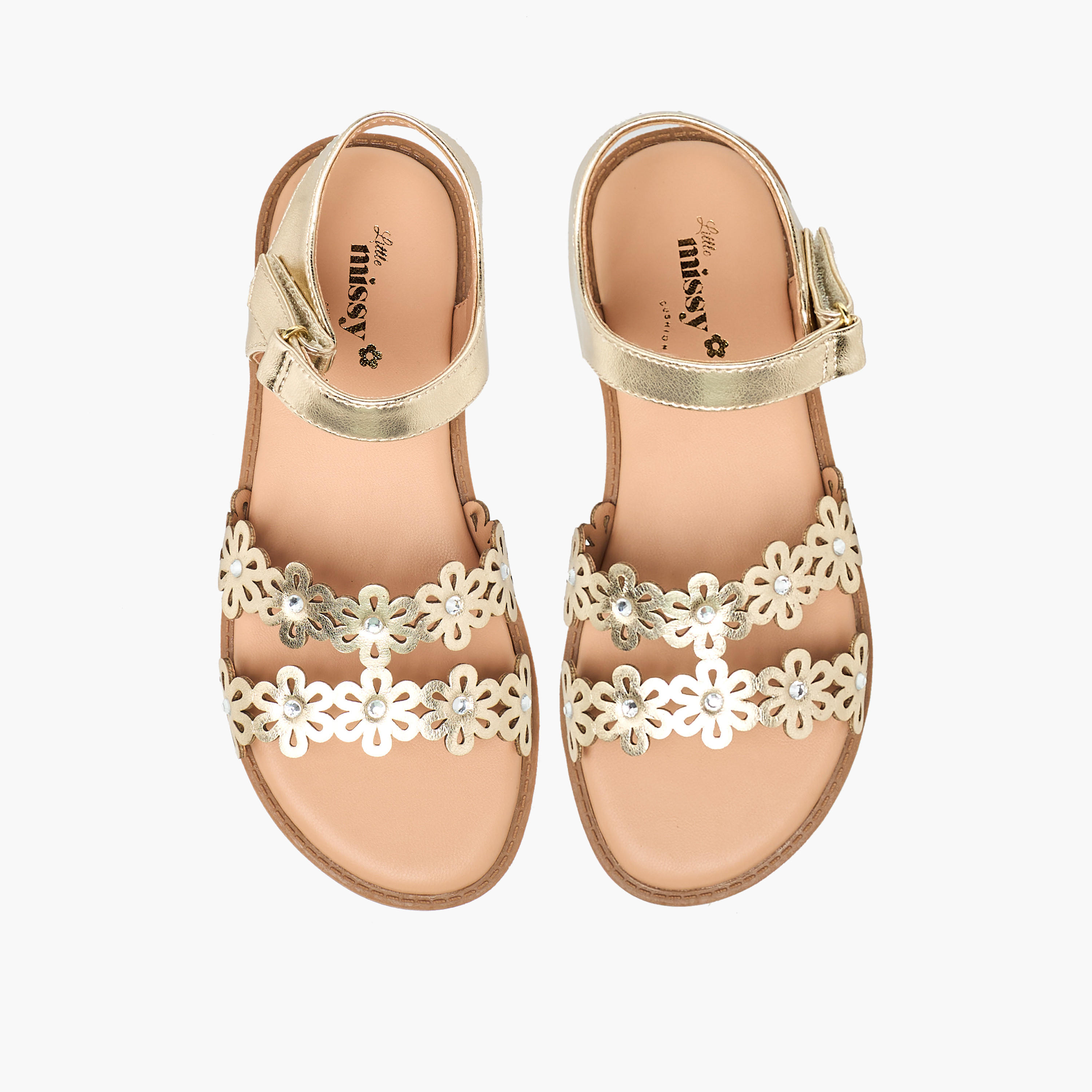 صندل بشريط إغلاق لاصق وتفاصيل مفرغة للبنات من ليتل ميسي-girls-shoes-sandals-image-1