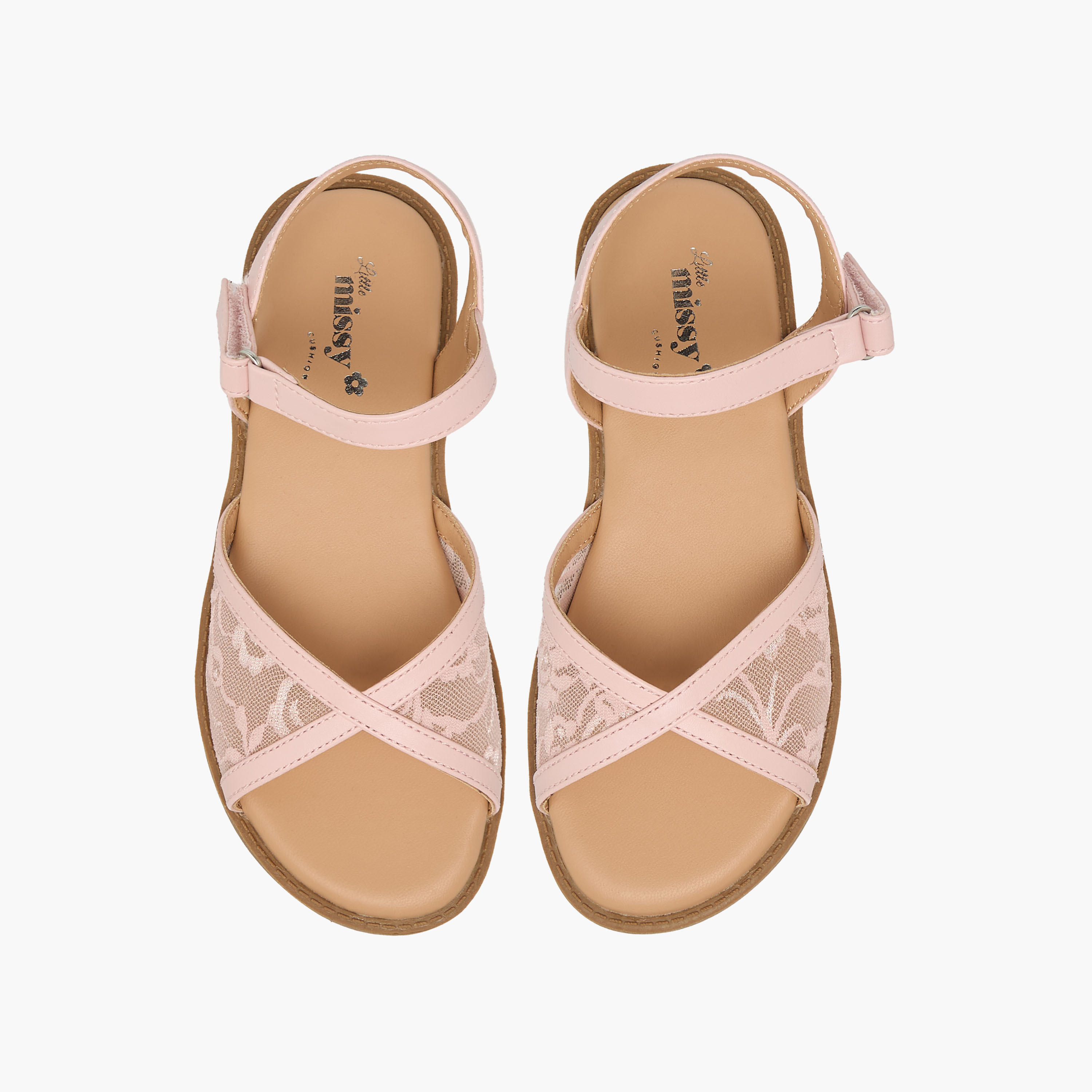 Little Missy Girls Lace Detail Hook & Loop Sandals-girls-shoes-sandals-image-1