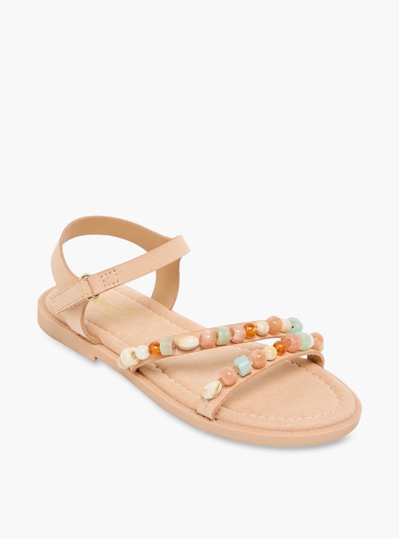 صندل مزين بالخرز بشريط إغلاق لاصق للبنات من ليتل ميسي-girls-shoes-sandals-image-2