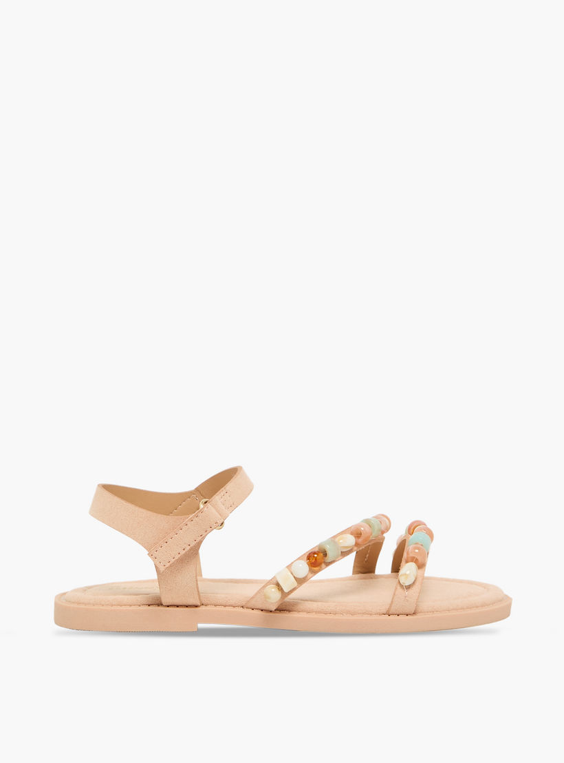 صندل مزين بالخرز بشريط إغلاق لاصق للبنات من ليتل ميسي-girls-shoes-sandals-image-3