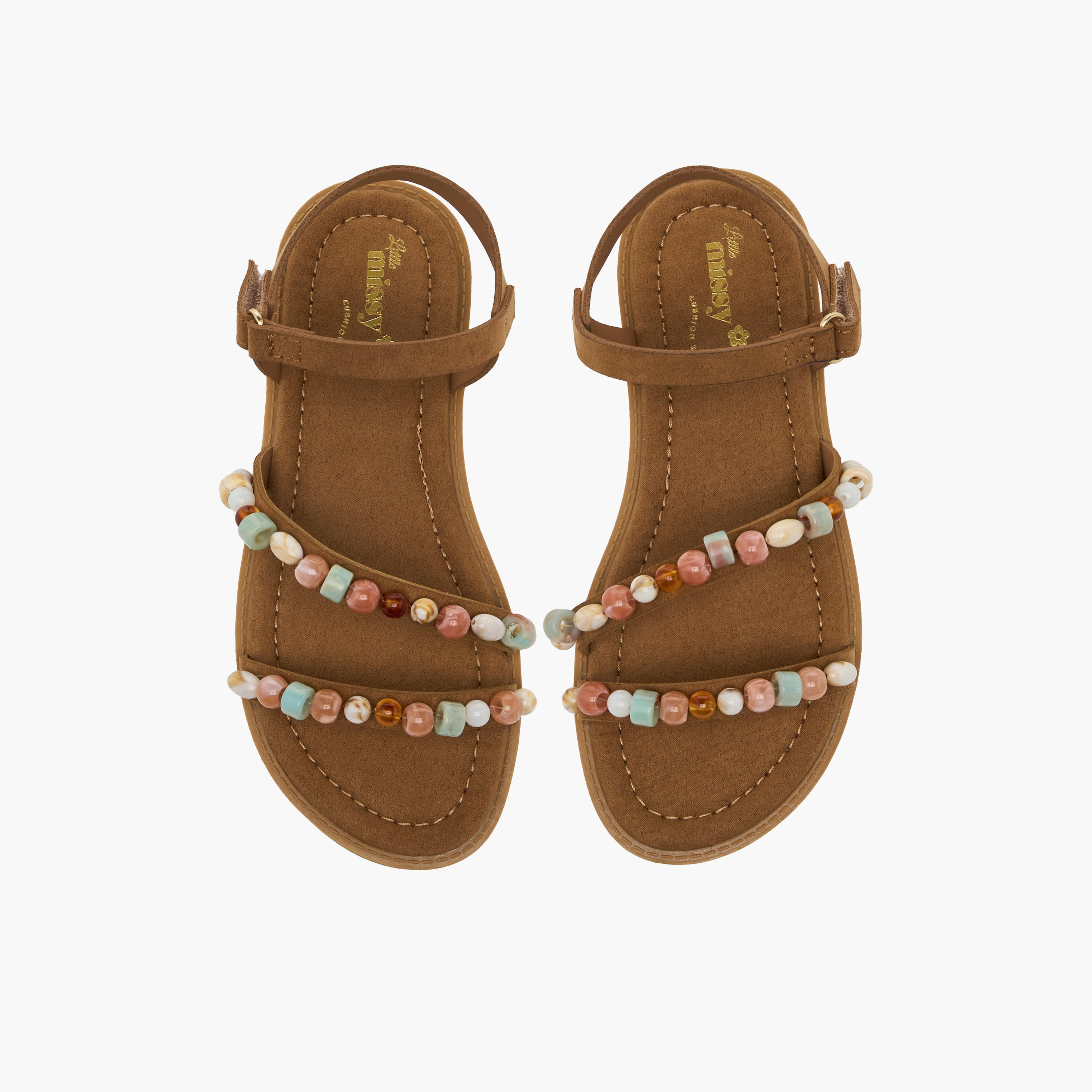 صندل مزين بالخرز بشريط إغلاق لاصق للبنات من ليتل ميسي-girls-shoes-sandals-image-1