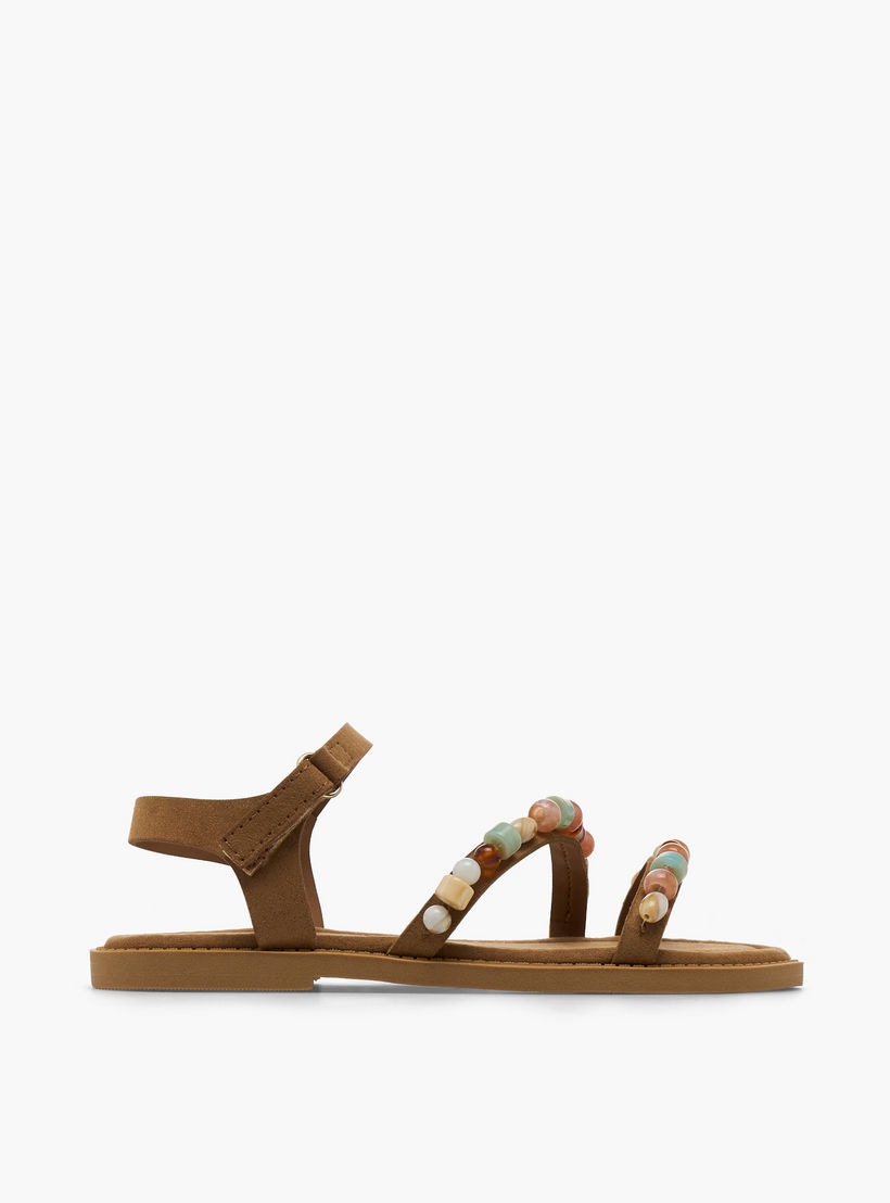 صندل مزين بالخرز بشريط إغلاق لاصق للبنات من ليتل ميسي-girls-shoes-sandals-image-2