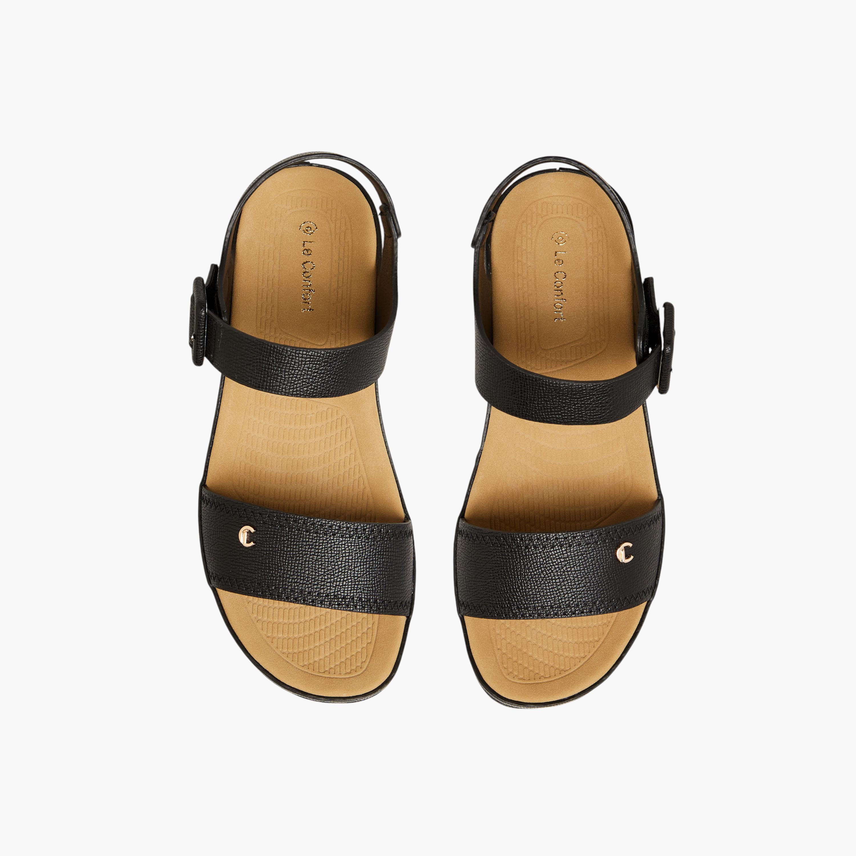 Le Confort Textured Sandals with Hook and Loop Closure-women-shoes-sandals-heeled-image-1