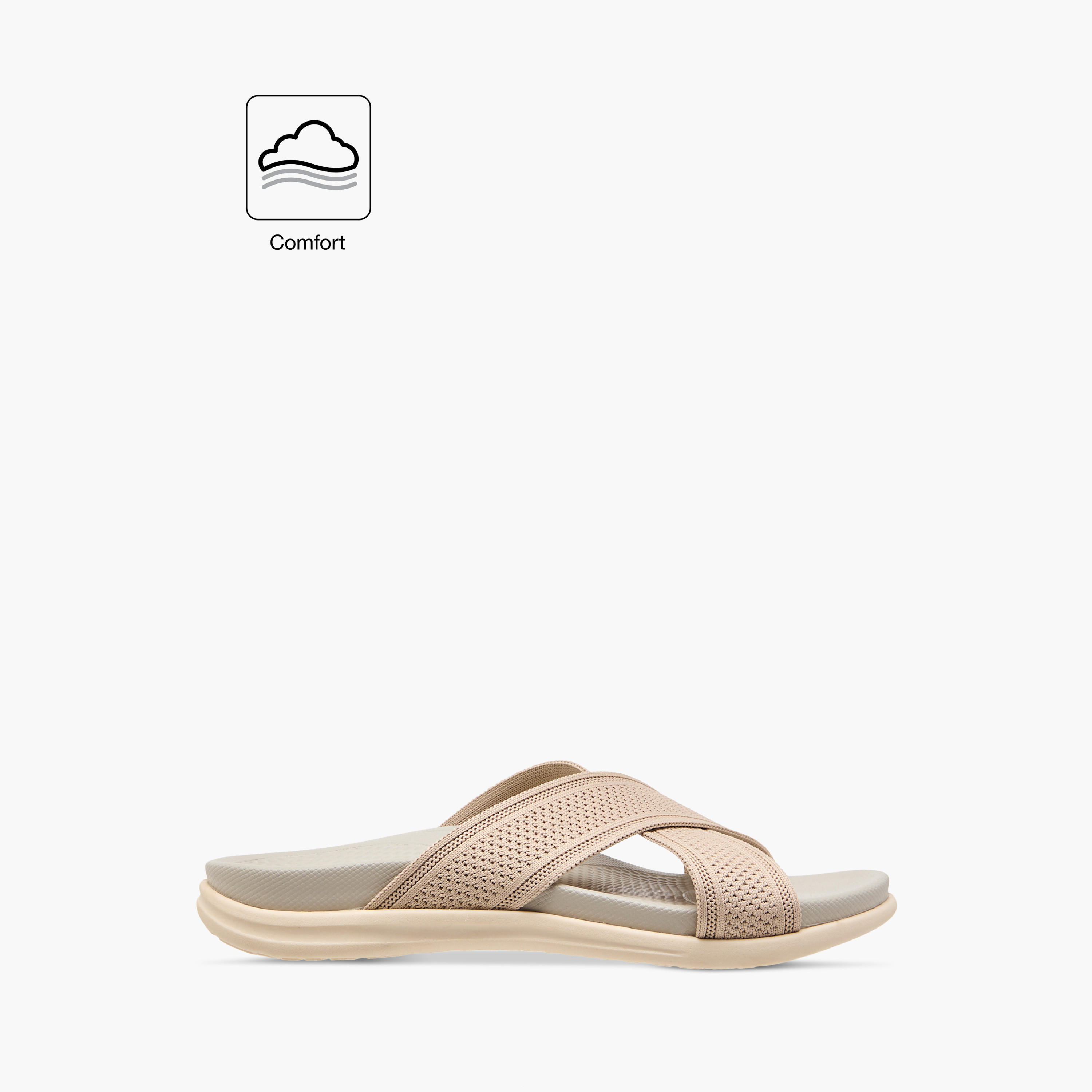 صندل مريح سهل الارتداء بحزام متقاطع بارز الملمس من لو كونفورت-women-shoes-flats-sandals-image-2