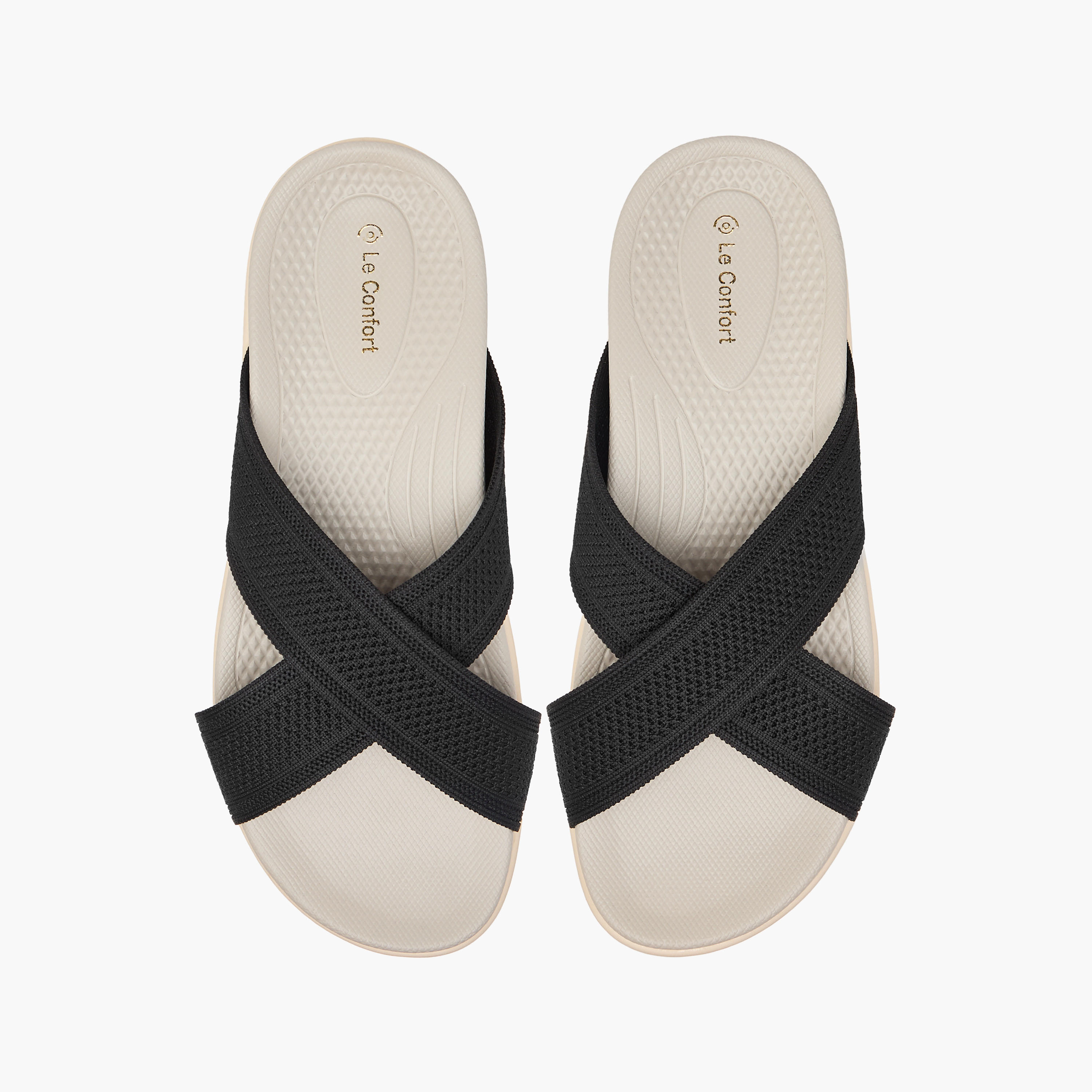 Le Confort Textured Cross Strap Slip-On Comfort Sandals-women-shoes-flats-sandals-image-1
