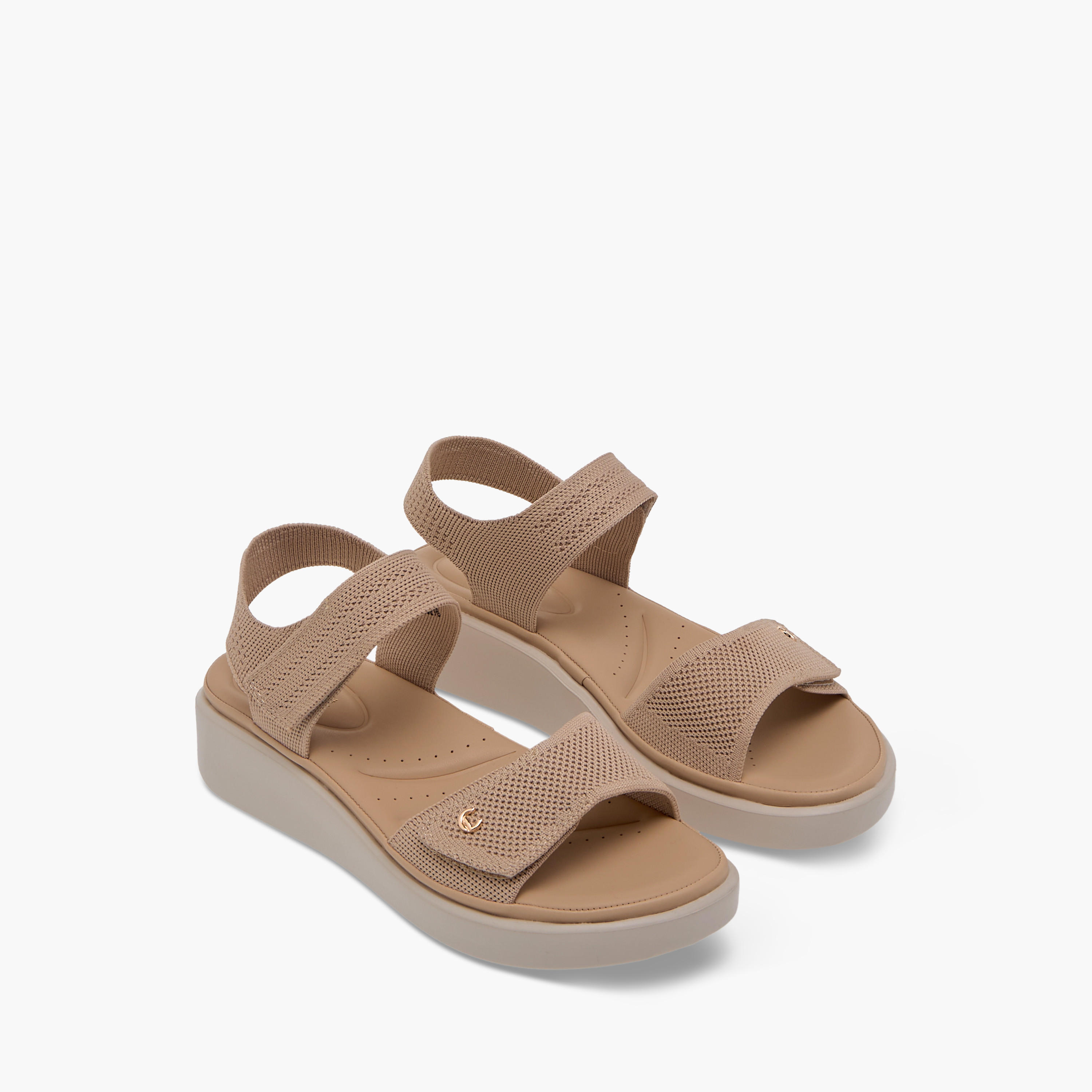 Le Confort Textured Comfort Sandals with Hook and Loop Closure-women-shoes-sandals-heeled-image-1