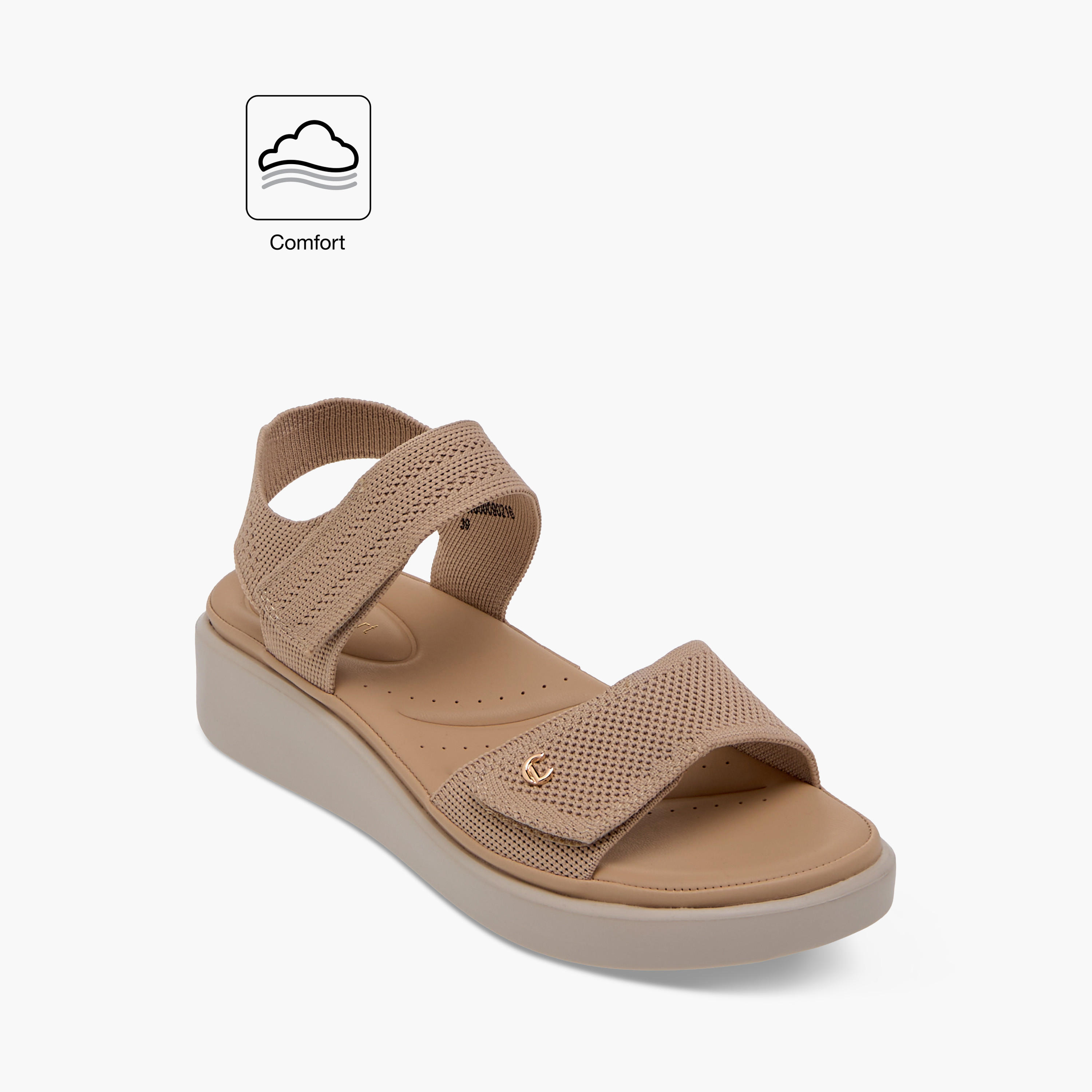 صندل مريح بارز الملمس بشريط إغلاق لاصق من لو كونفورت-women-shoes-sandals-heeled-image-2
