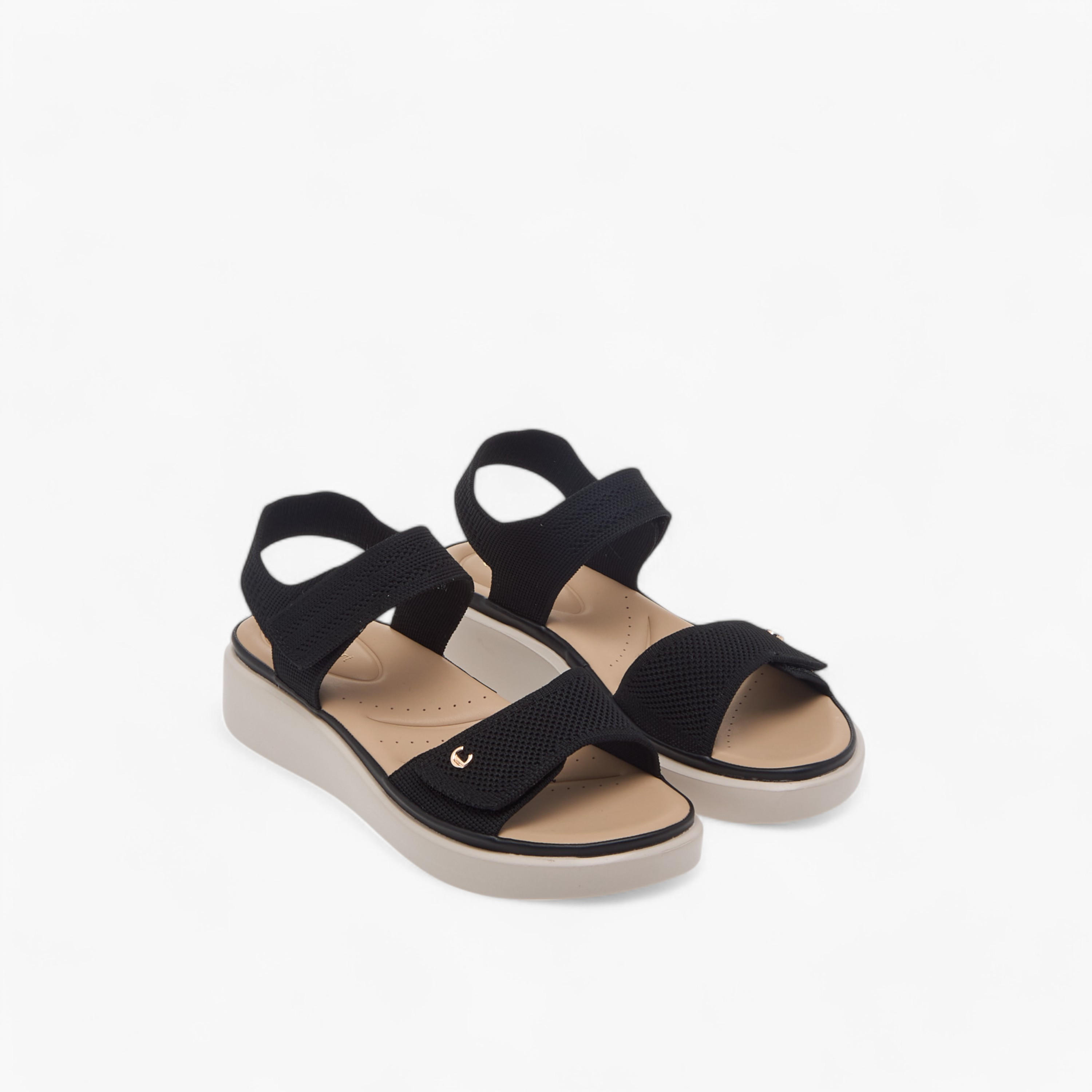 Le Confort Textured Comfort Sandals with Hook and Loop Closure-women-shoes-sandals-heeled-image-1
