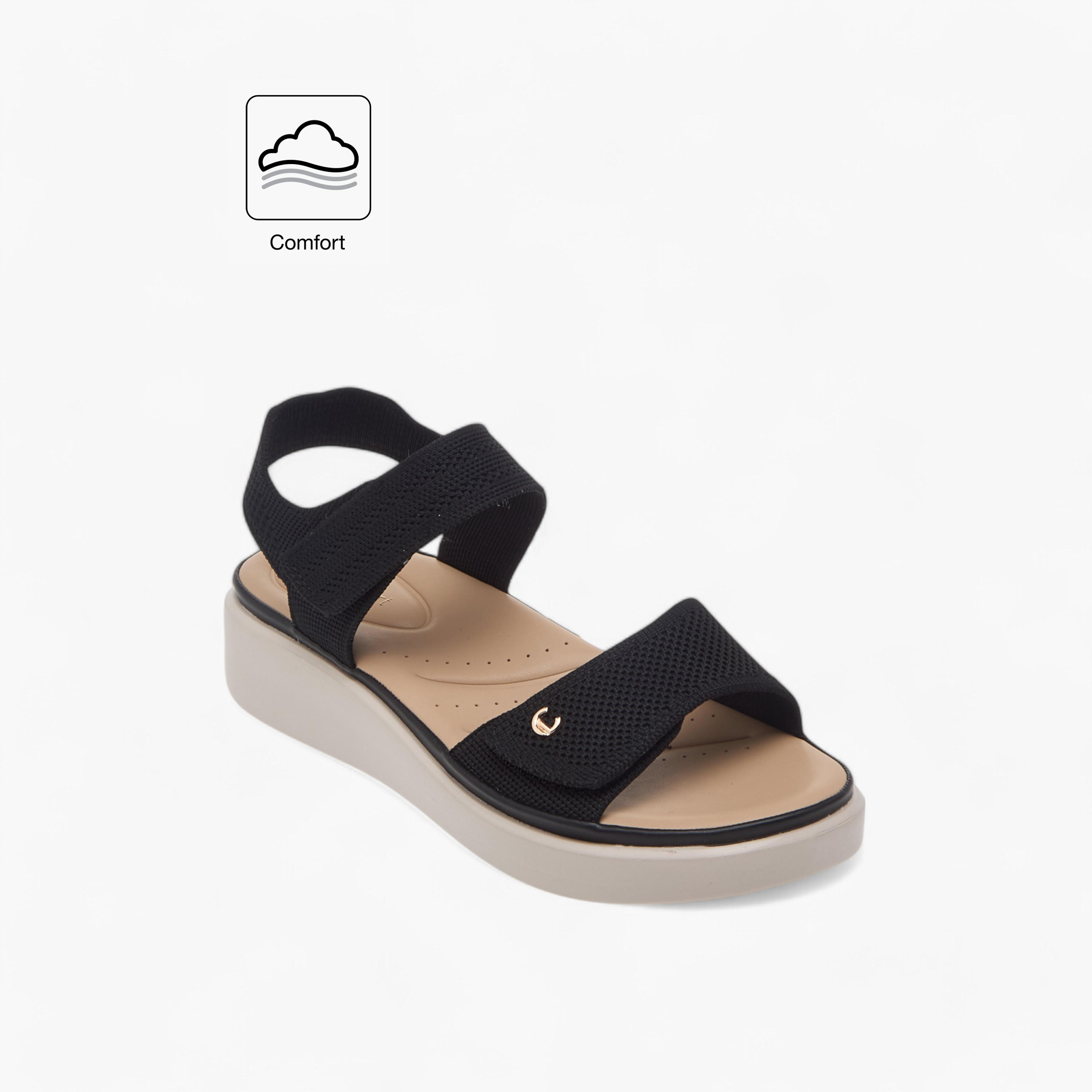 Le Confort Textured Comfort Sandals with Hook and Loop Closure-women-shoes-sandals-heeled-image-2