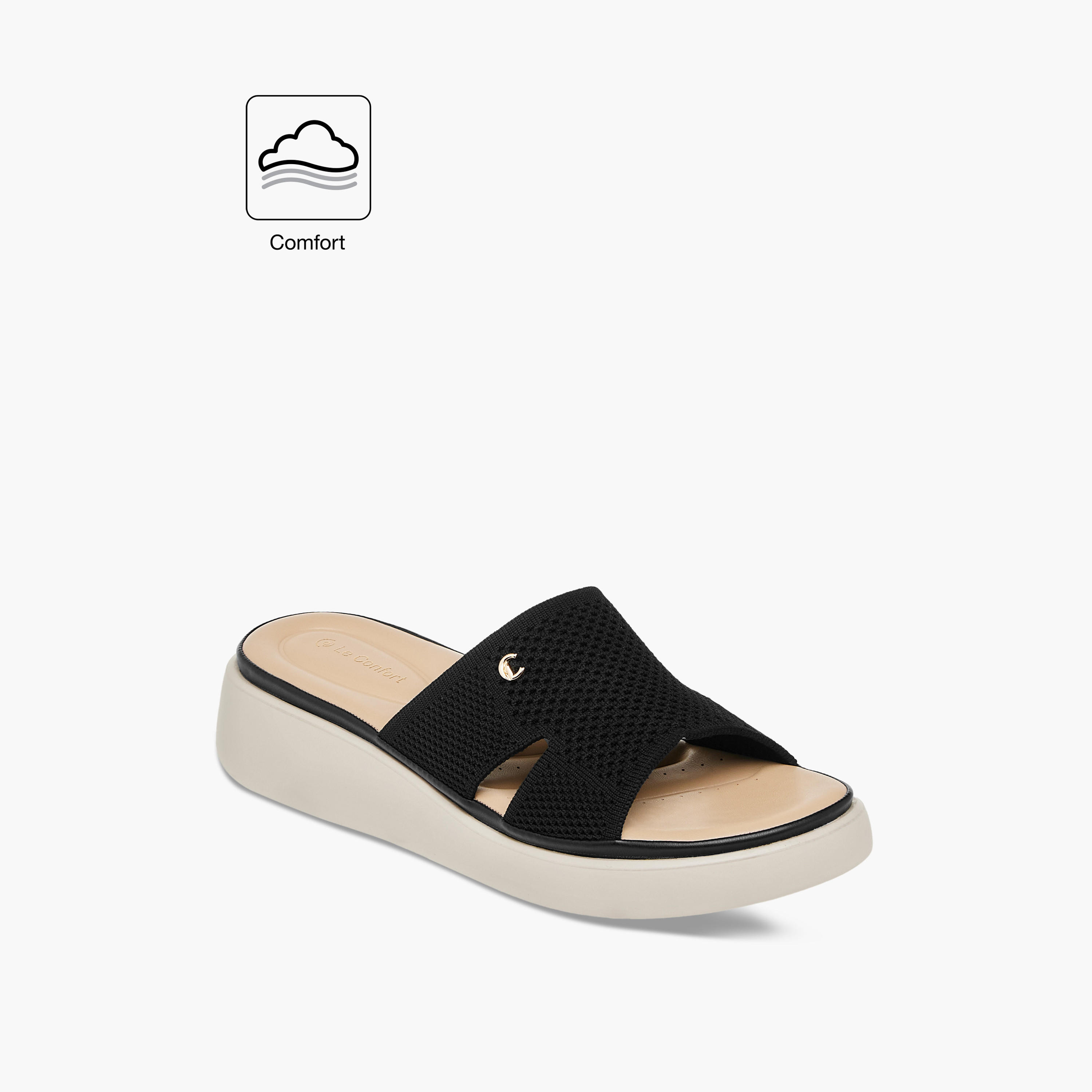 صندل مسطّح مريح سهل الارتداء بتفاصيل مفرغة من لو كونفورت-women-shoes-sandals-heeled-image-2