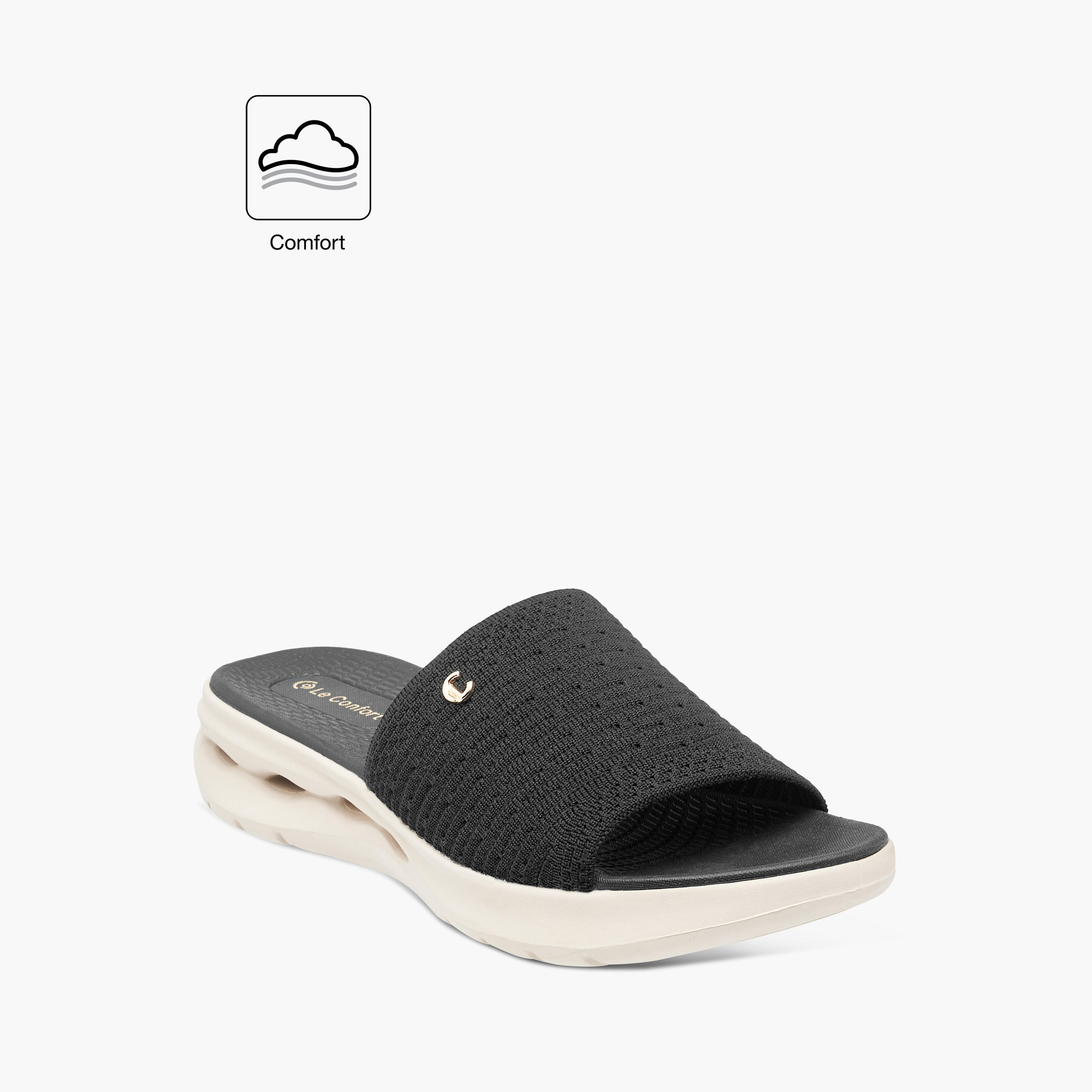 Le Confort Women's Textured Slide Comfort Sandals with Slip-On Closure-women-shoes-flats-sandals-image-2