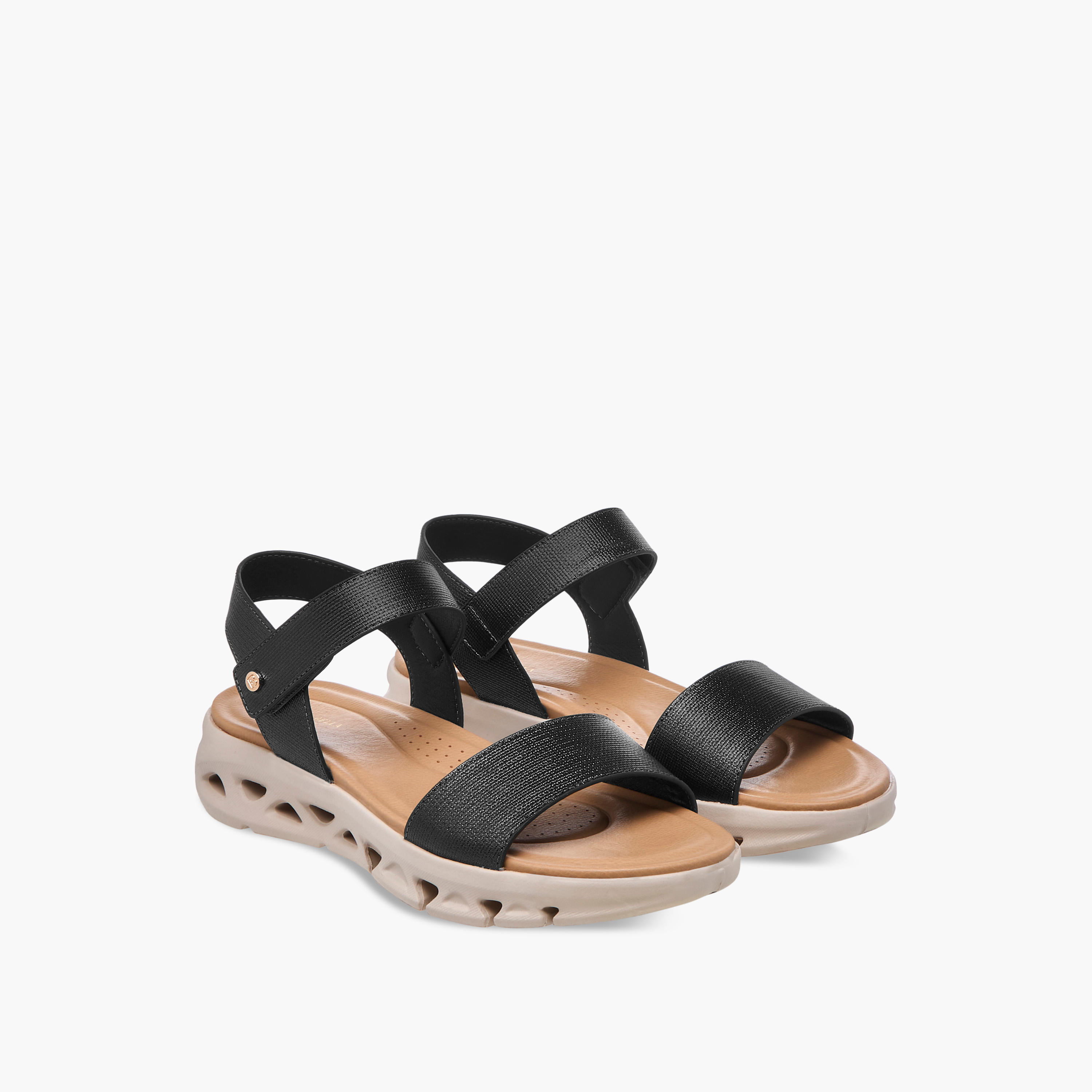 Flora Bella Textured Strap Sandals with Hook and Loop Closure-women-shoes-flats-sandals-image-1