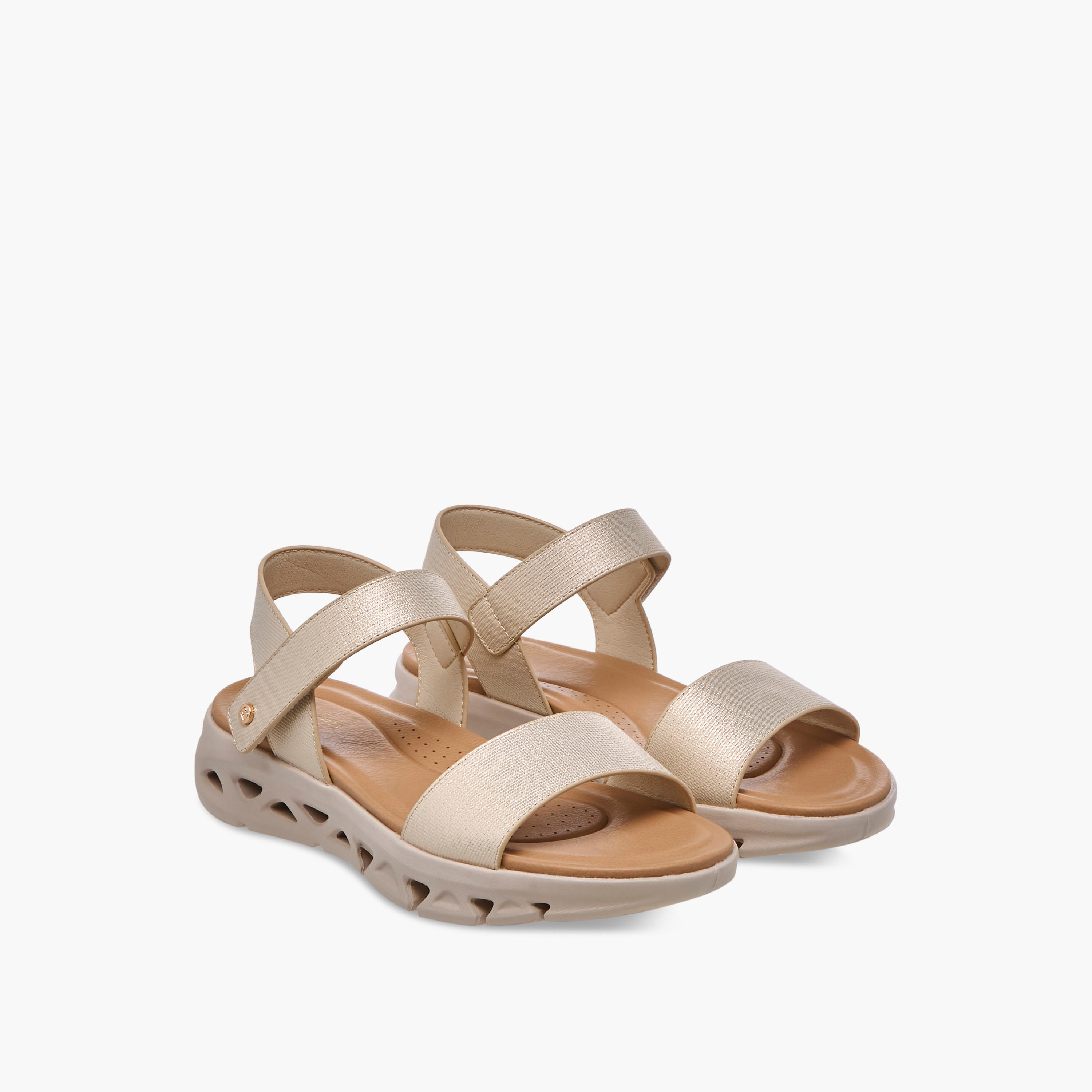 Flora Bella Textured Strap Sandals with Hook and Loop Closure-women-shoes-flats-sandals-image-1