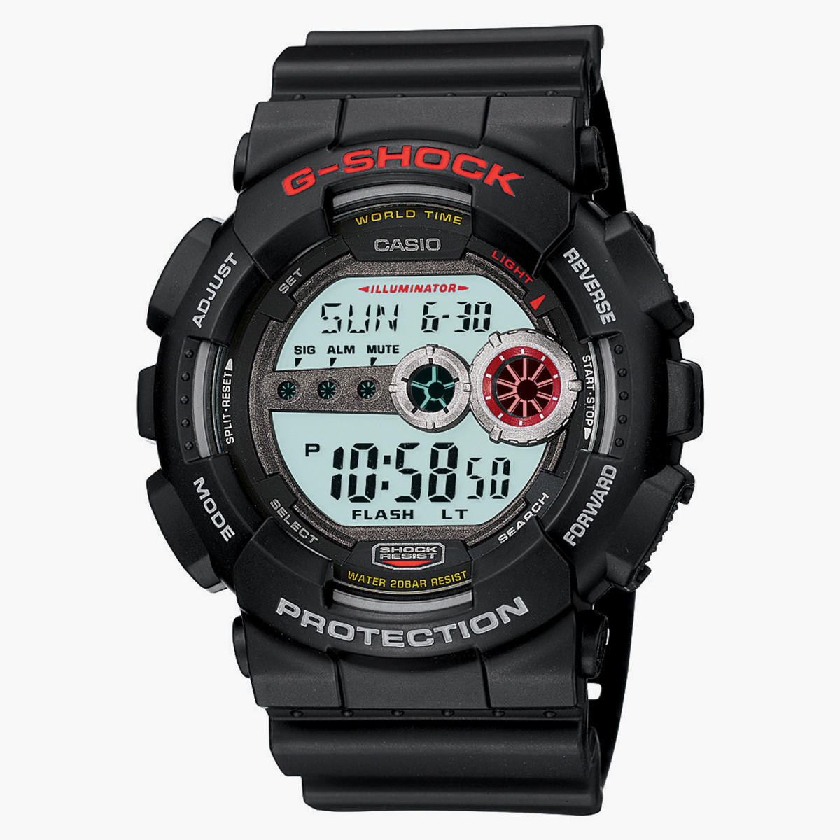 ساعة يد ديجيتال سوداء بسوار من الراتينج للرجال جي شوك من كاسيو GD-100-1ADR-men-watchesandjewellery-watches-image-1