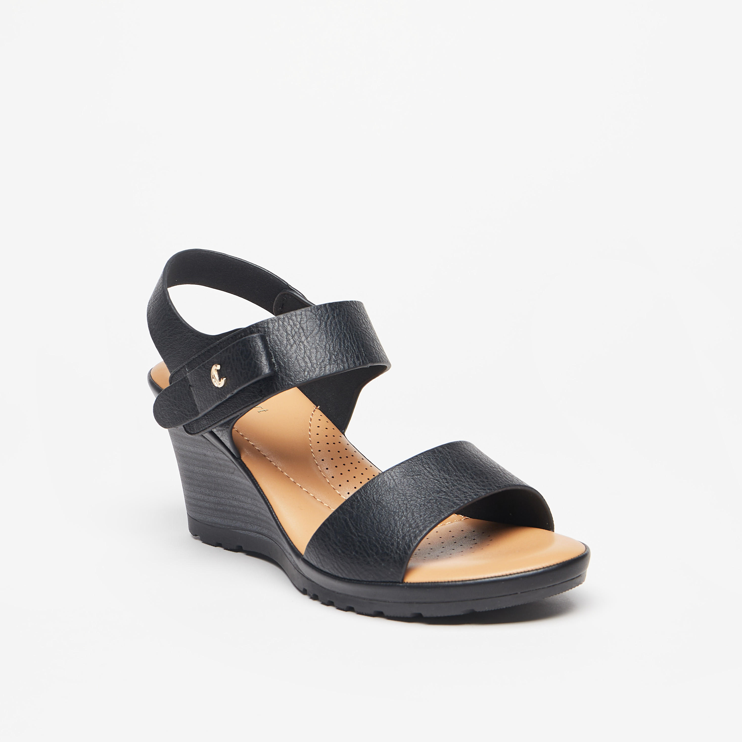 Le Confort Strappy Wedge Heel Sandals with Hook and Loop Closure-women-shoes-heels-image-1