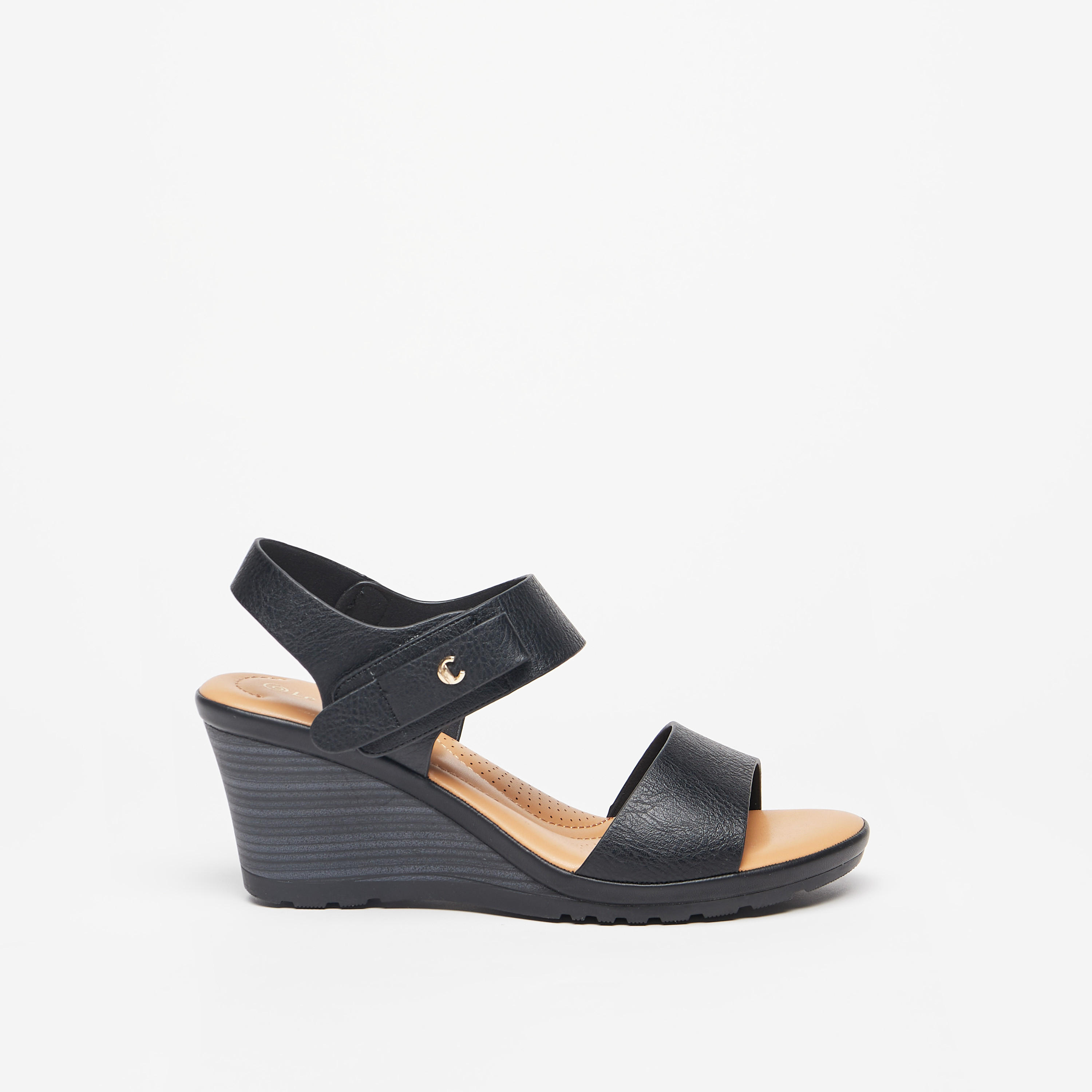 Le Confort Strappy Wedge Heel Sandals with Hook and Loop Closure-women-shoes-heels-image-3