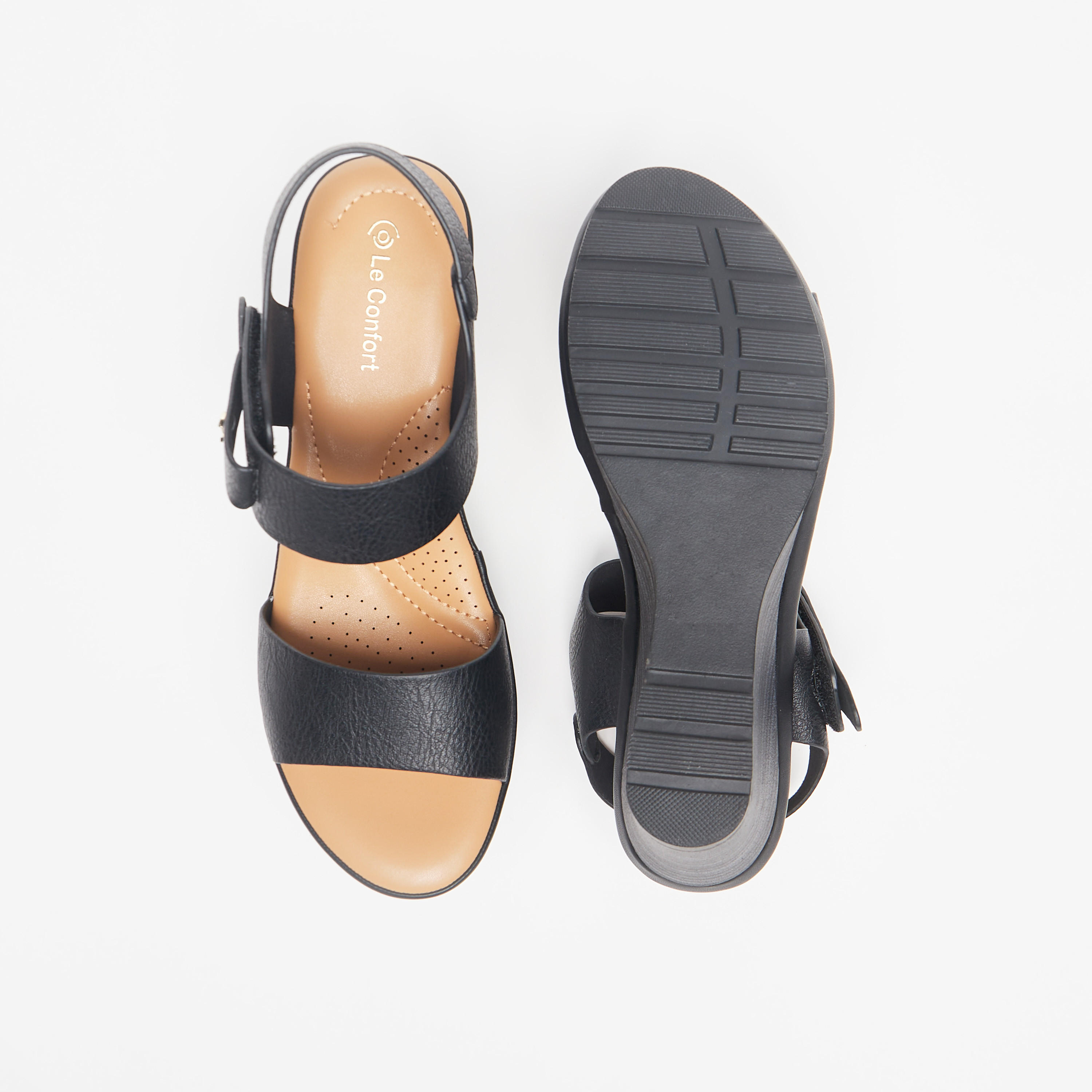 Le Confort Strappy Wedge Heel Sandals with Hook and Loop Closure-women-shoes-heels-image-4