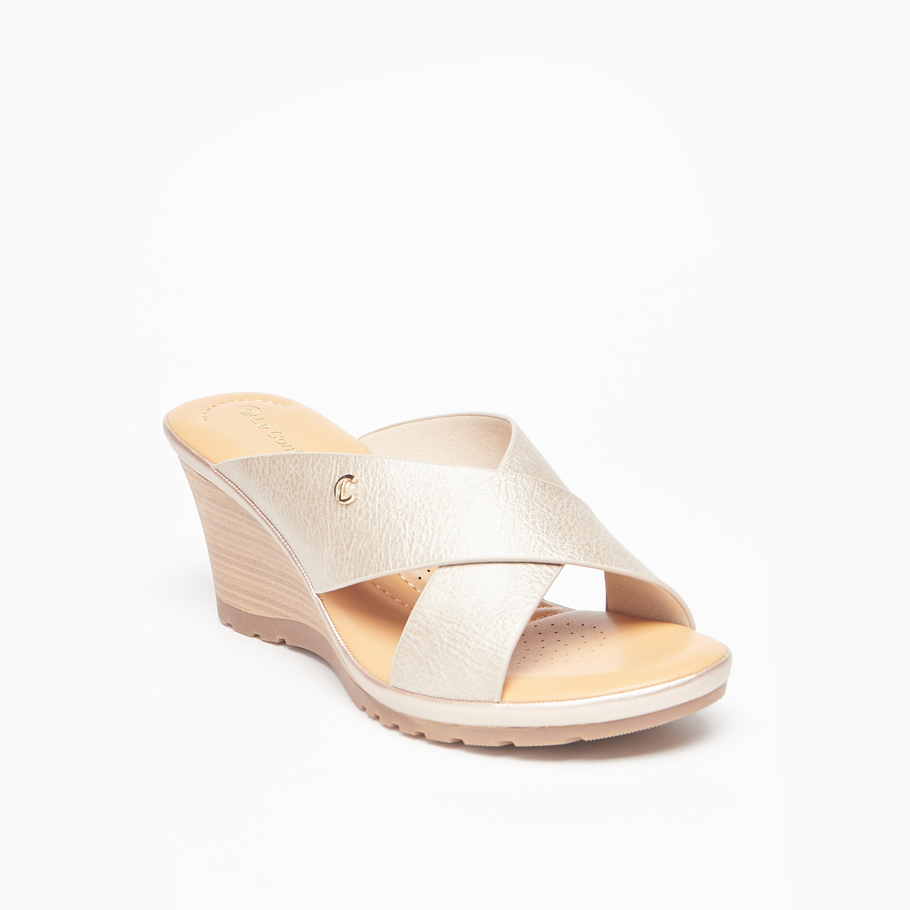 Le Confort Cross Strap Slip-On Sandals with Wedge Heels-women-shoes-sandals-heeled-image-1