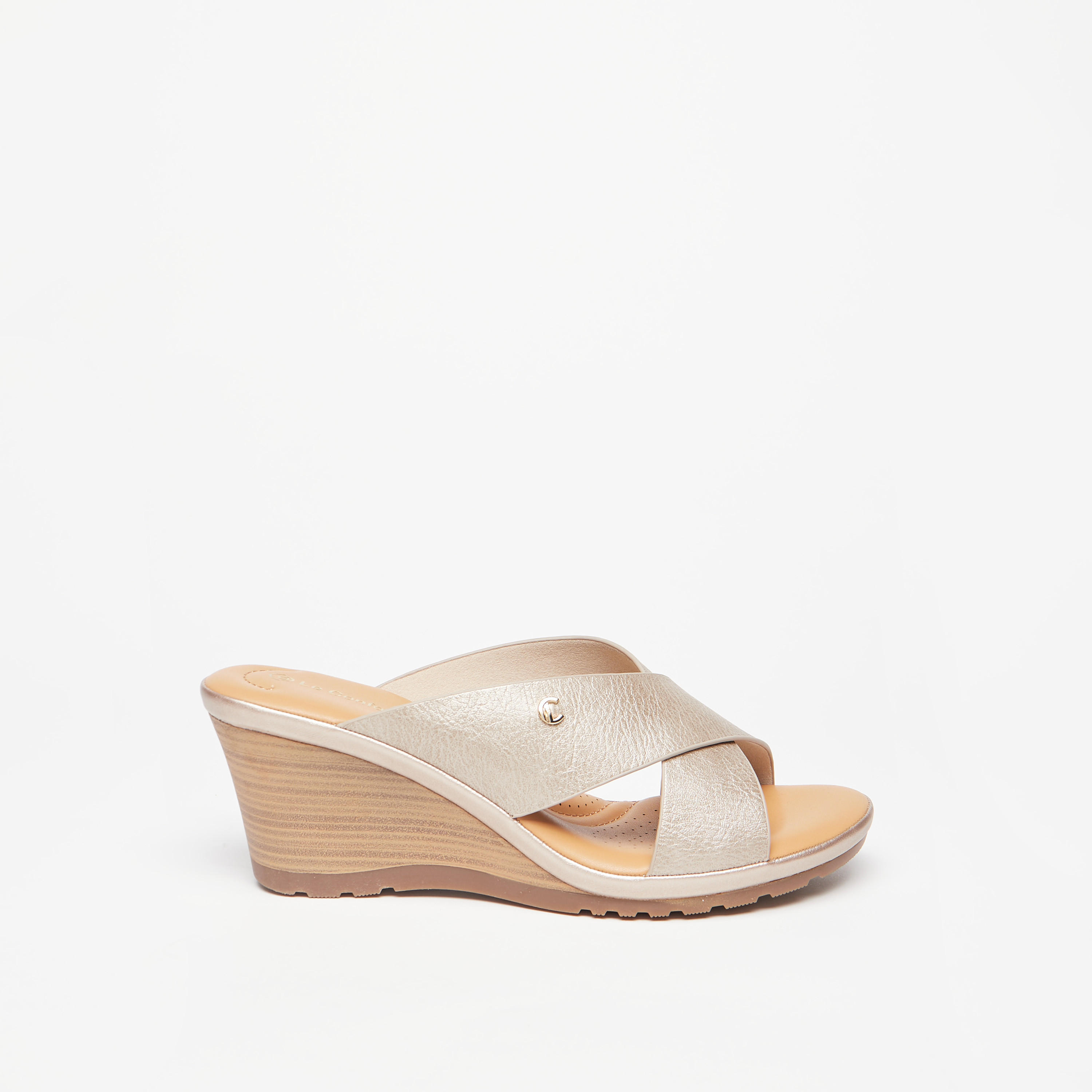 Le Confort Cross Strap Slip-On Sandals with Wedge Heels-women-shoes-sandals-heeled-image-3