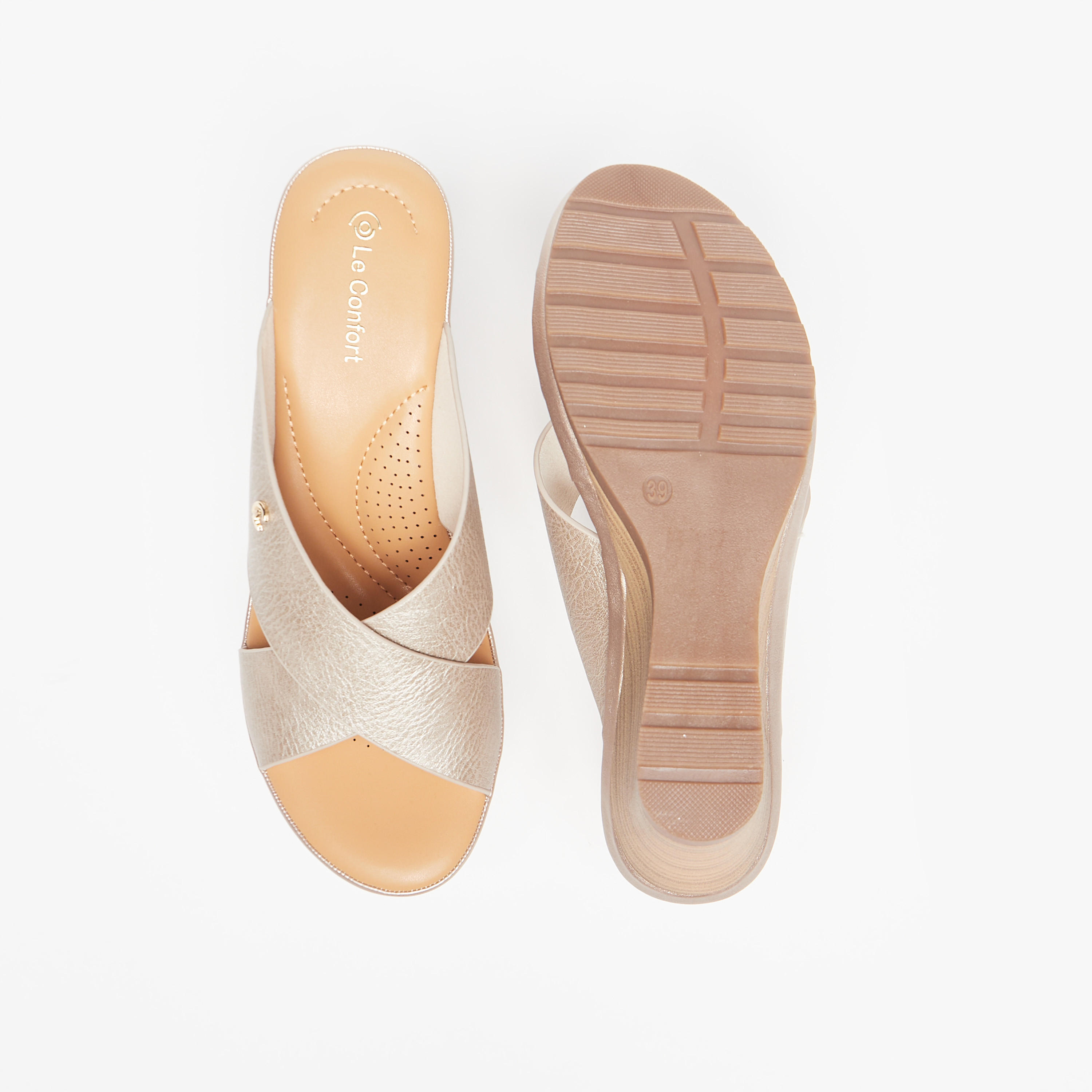 Le Confort Cross Strap Slip-On Sandals with Wedge Heels-women-shoes-sandals-heeled-image-4