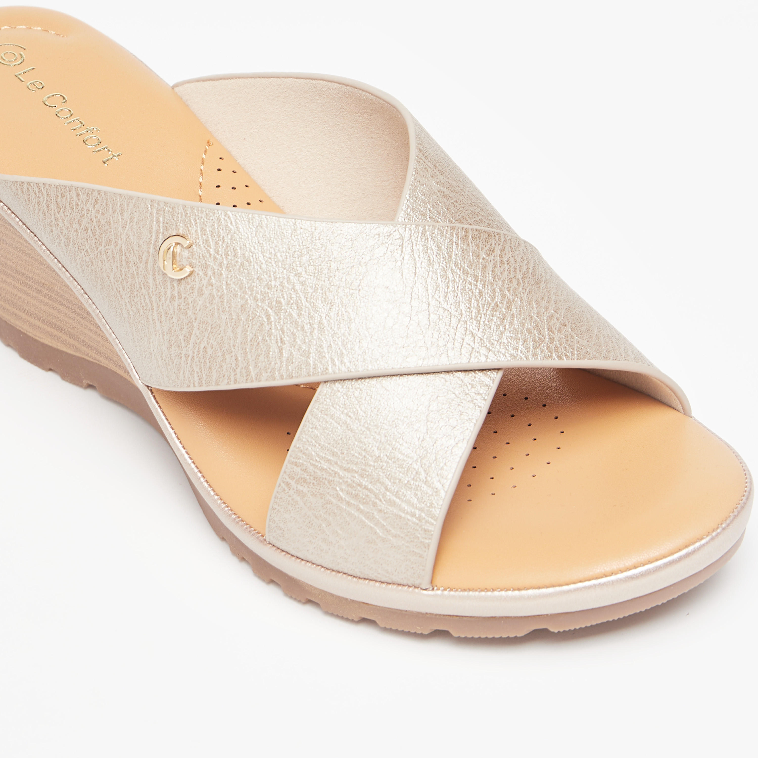 Le Confort Cross Strap Slip-On Sandals with Wedge Heels-women-shoes-sandals-heeled-image-5