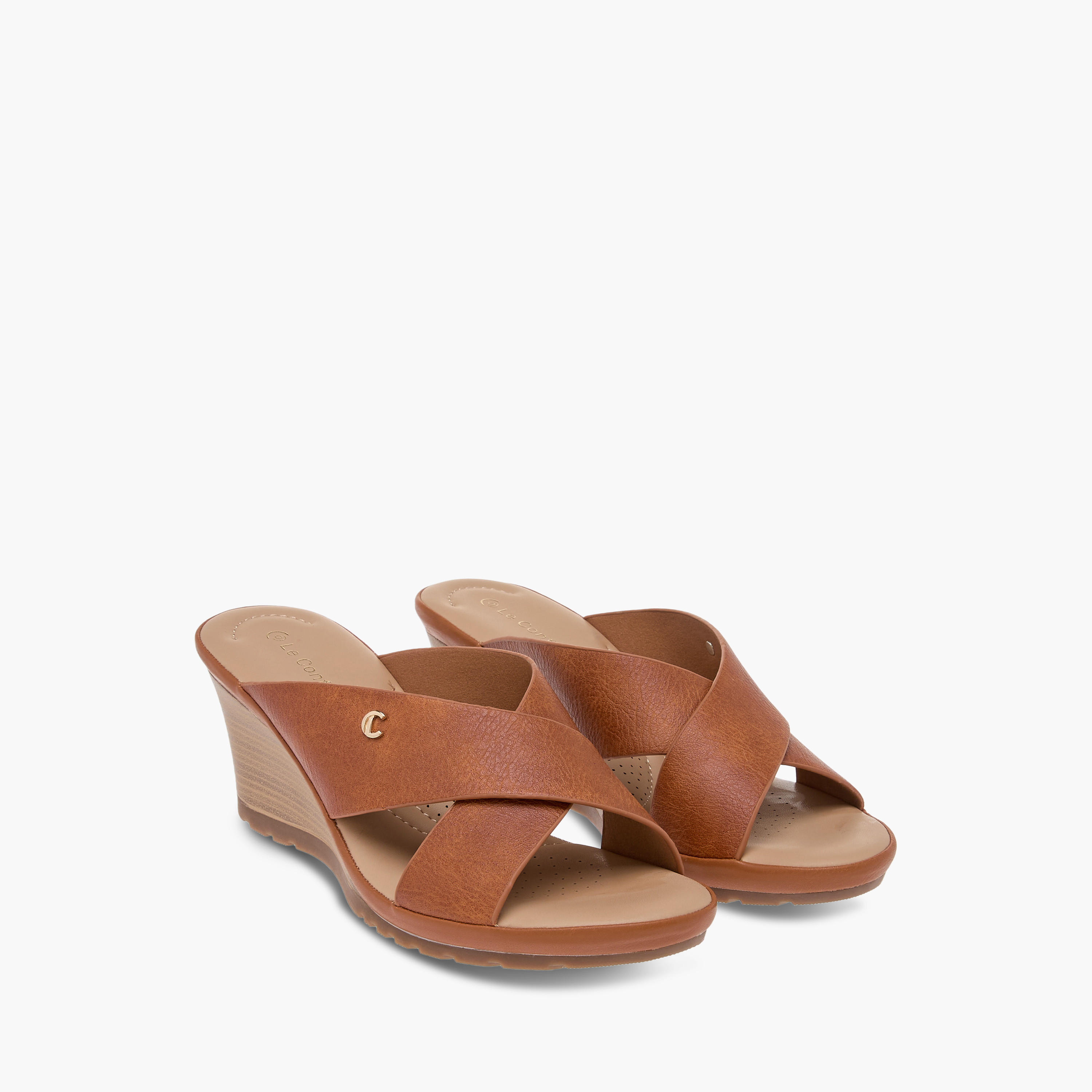 Le Confort Cross Strap Slip-On Sandals with Wedge Heels-women-shoes-sandals-heeled-image-1