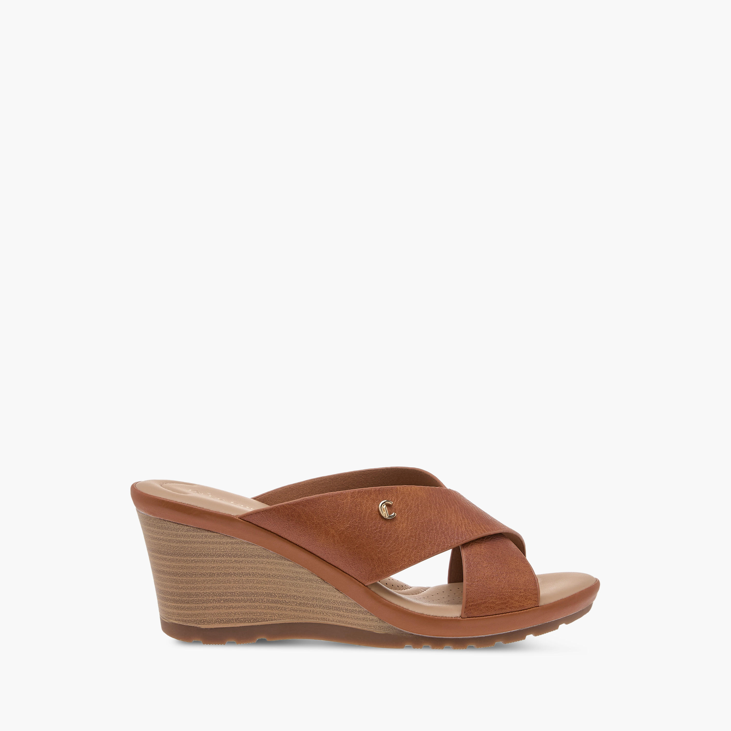 Le Confort Cross Strap Slip-On Sandals with Wedge Heels-women-shoes-sandals-heeled-image-3