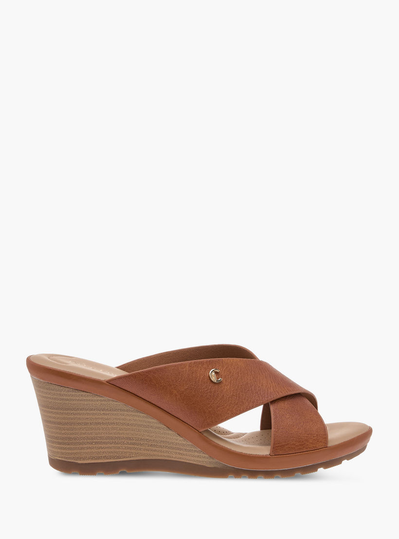 Le Confort Cross Strap Slip-On Sandals with Wedge Heels-women-shoes-sandals-heeled-image-3