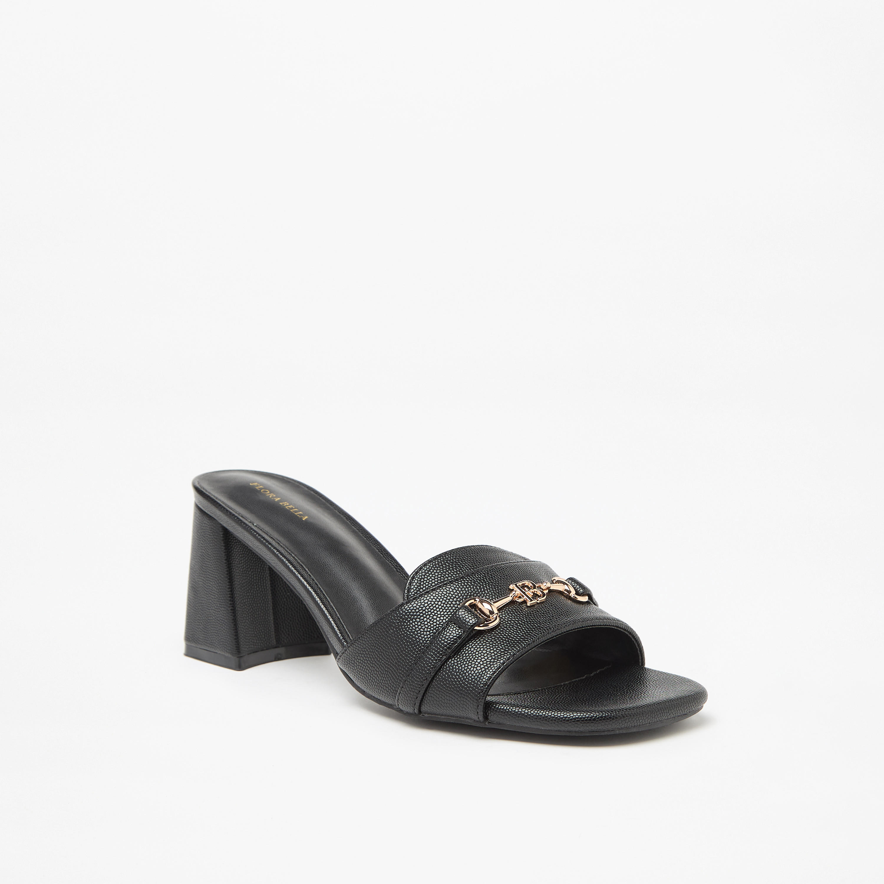 Flora Bella Textured Slip-On Sandals with Block Heels and Buckle Accent-women-shoes-sandals-heeled-image-1