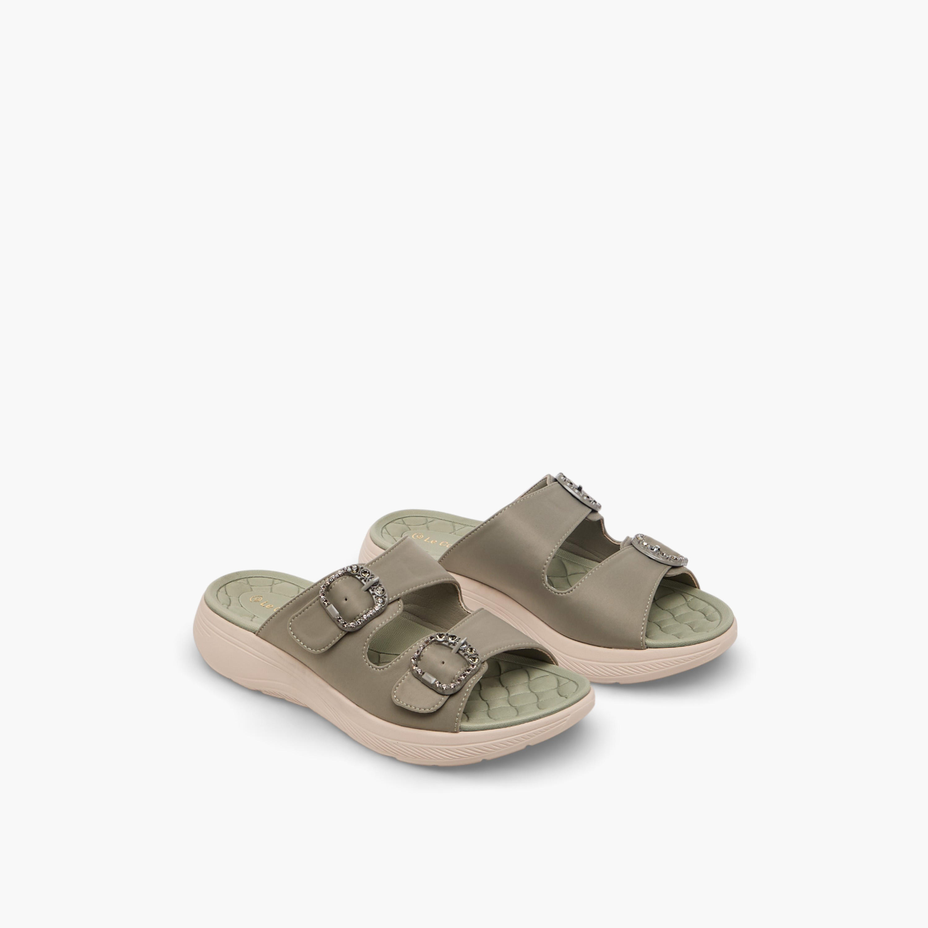 Le Confort Women Embellished Buckle Detail Comfort Slides-women-shoes-sandals-heeled-image-1