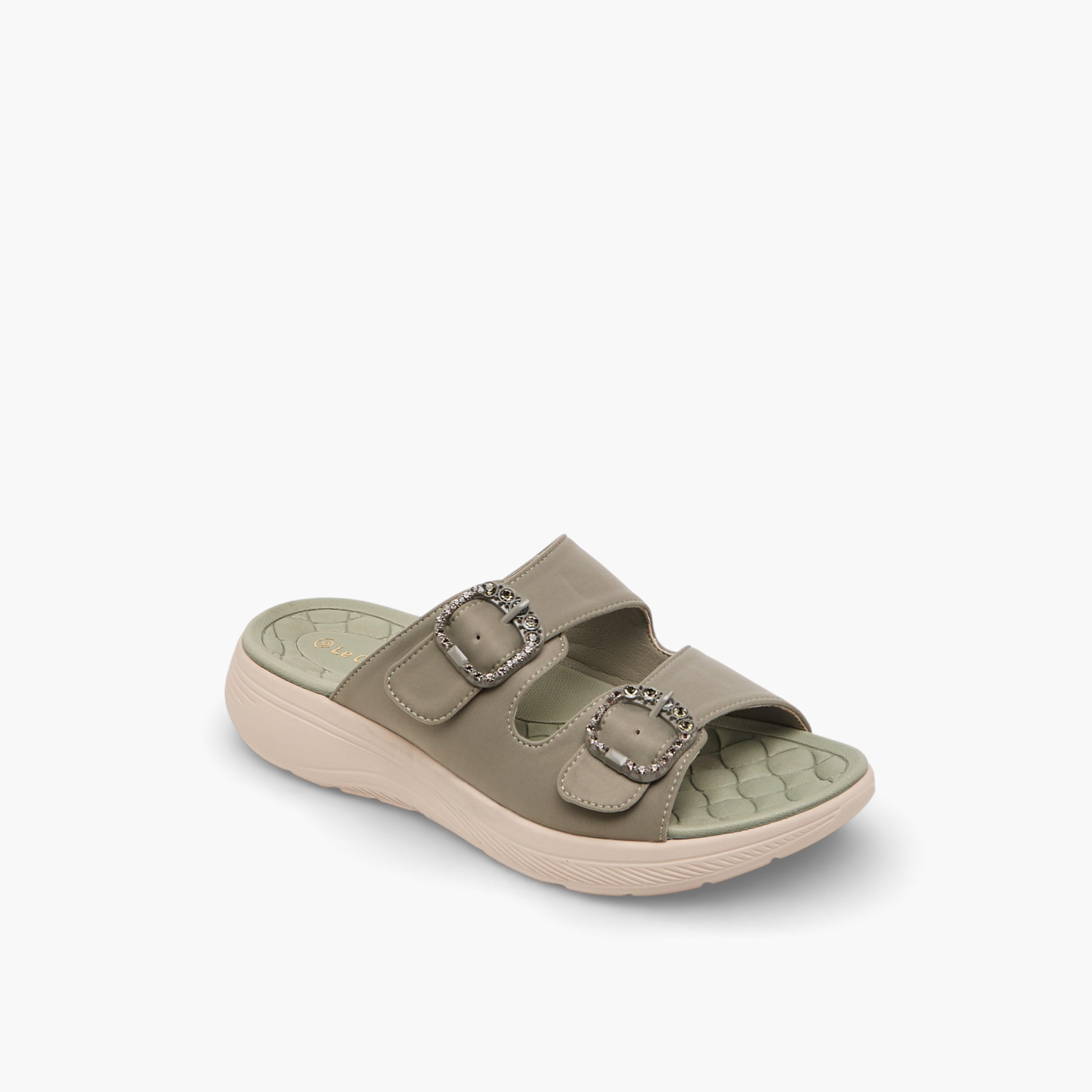 Le Confort Women Embellished Buckle Detail Comfort Slides-women-shoes-sandals-heeled-image-2