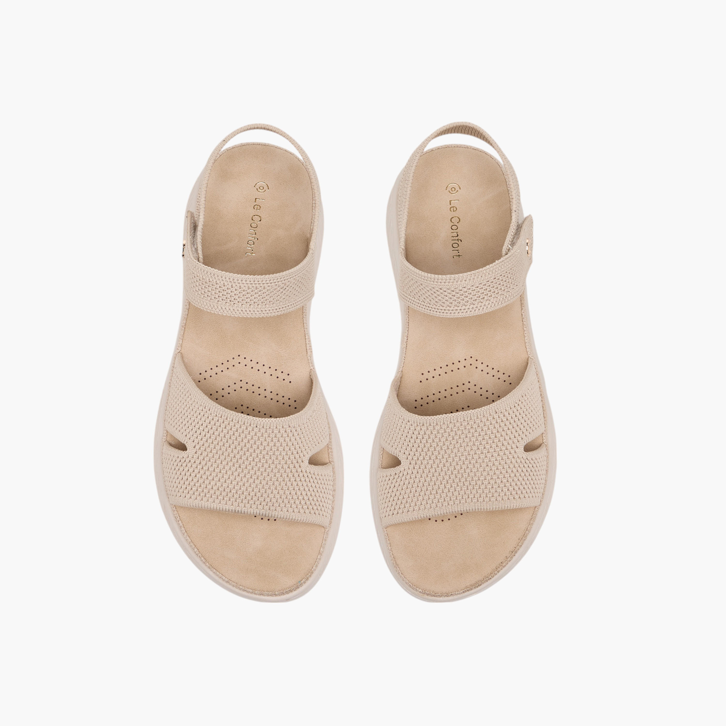 Le Confort Textured Open Toe Sandals with Hook and Loop Closure-women-shoes-sandals-heeled-image-1