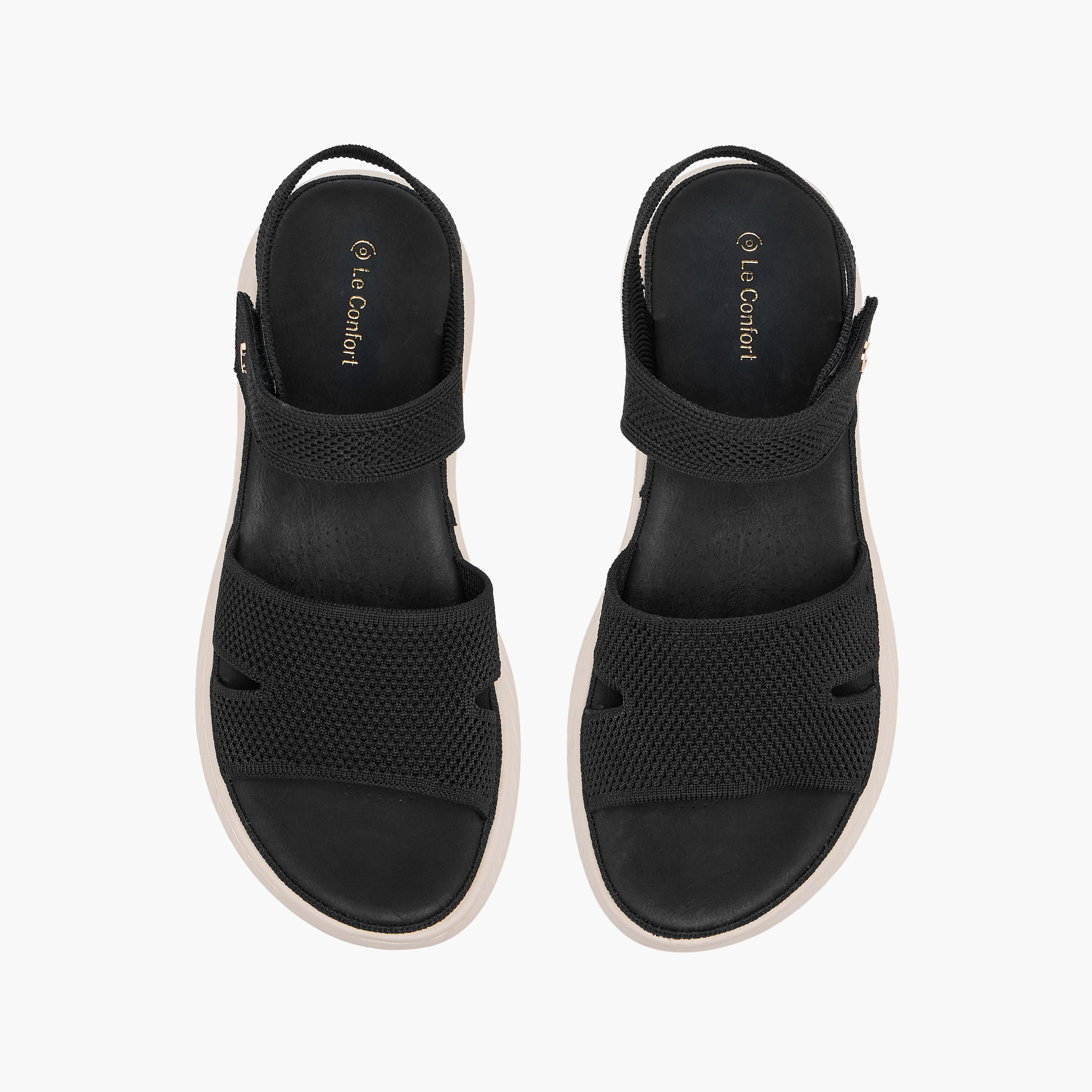 Le Confort Textured Open Toe Sandals with Hook and Loop Closure-women-shoes-sandals-heeled-image-1