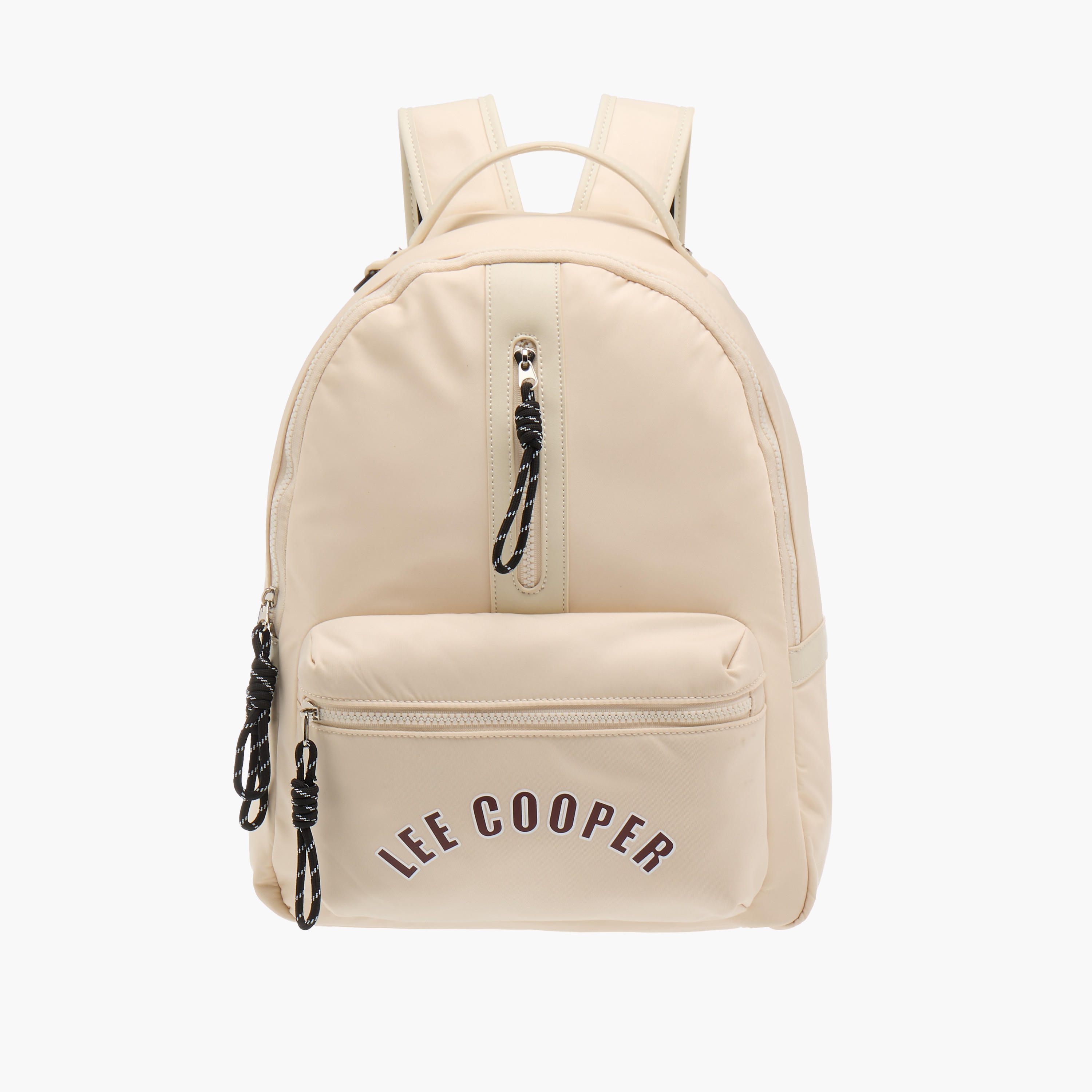 Lee Cooper Logo Print Backpack with Adjustable Straps and Handle-men-bags-image-1