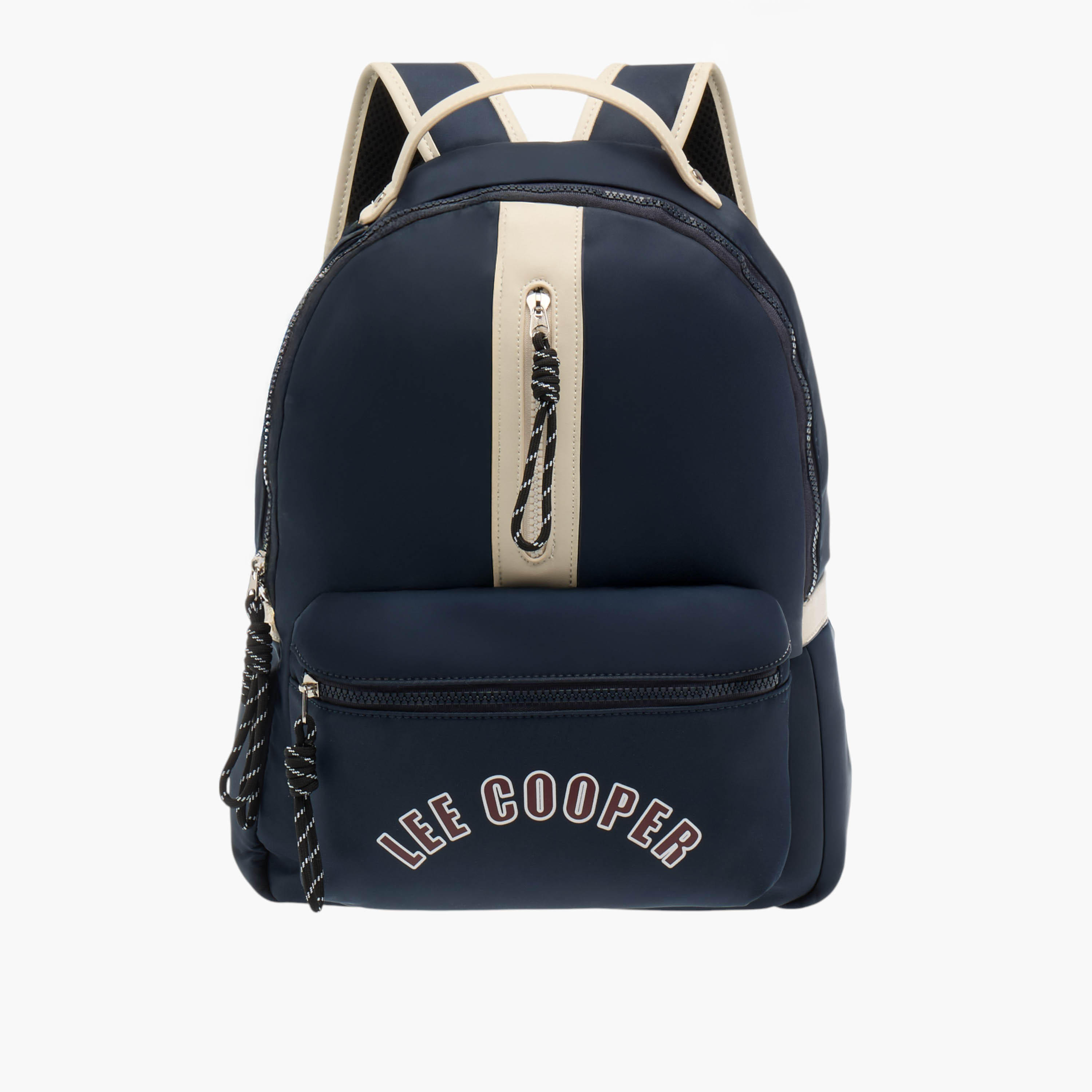 Lee Cooper Logo Print Backpack with Adjustable Straps and Handle-men-bags-image-1
