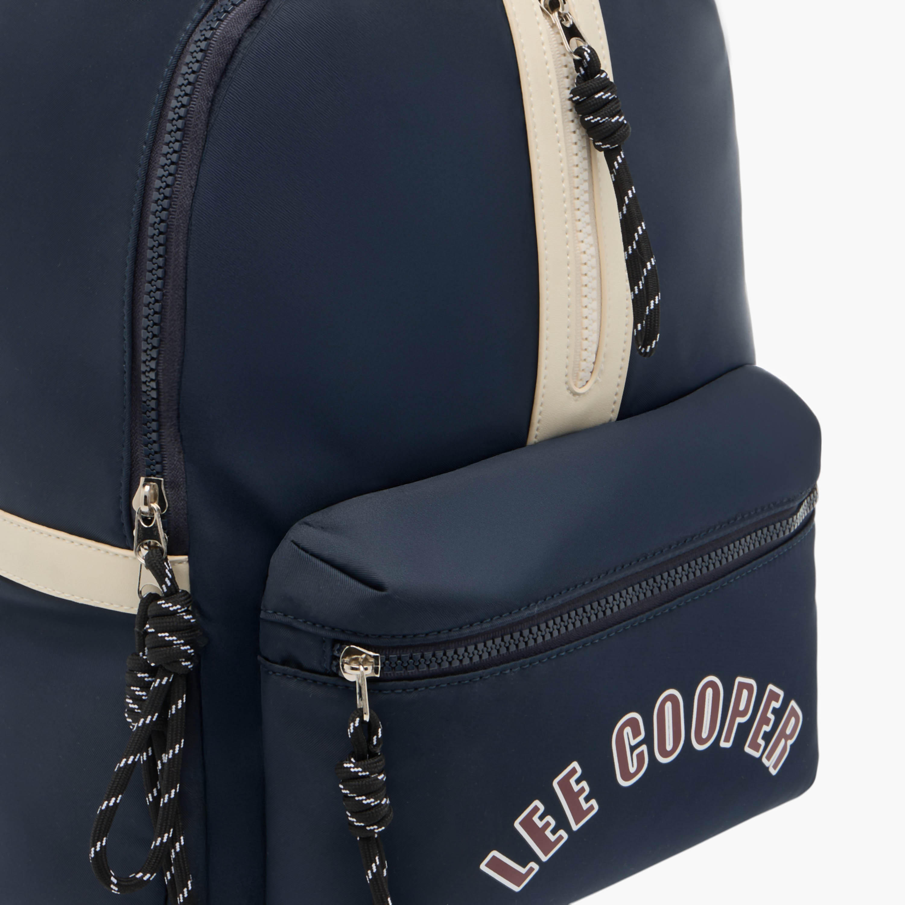 Lee Cooper Logo Print Backpack with Adjustable Straps and Handle-men-bags-image-4