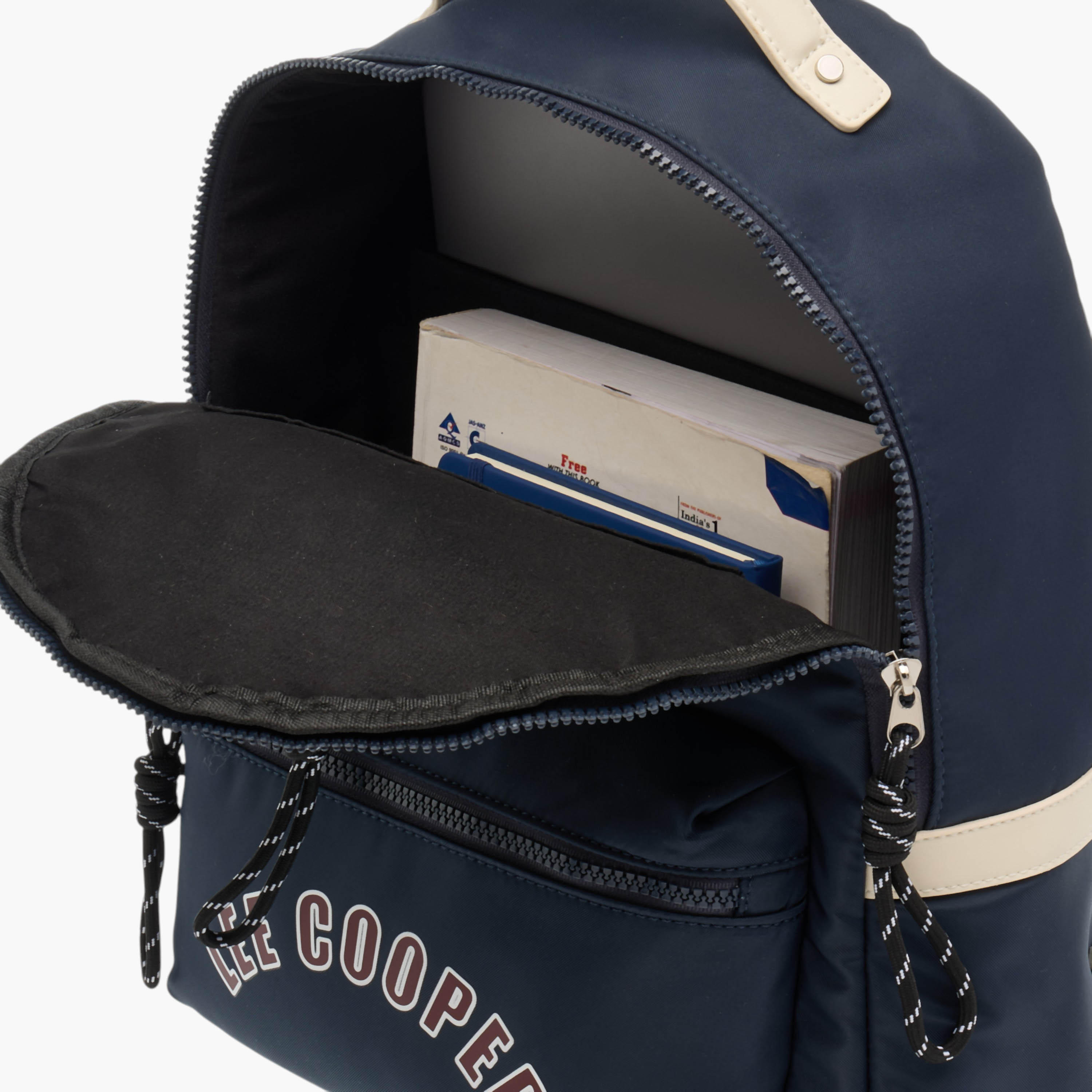 Lee Cooper Logo Print Backpack with Adjustable Straps and Handle-men-bags-image-6