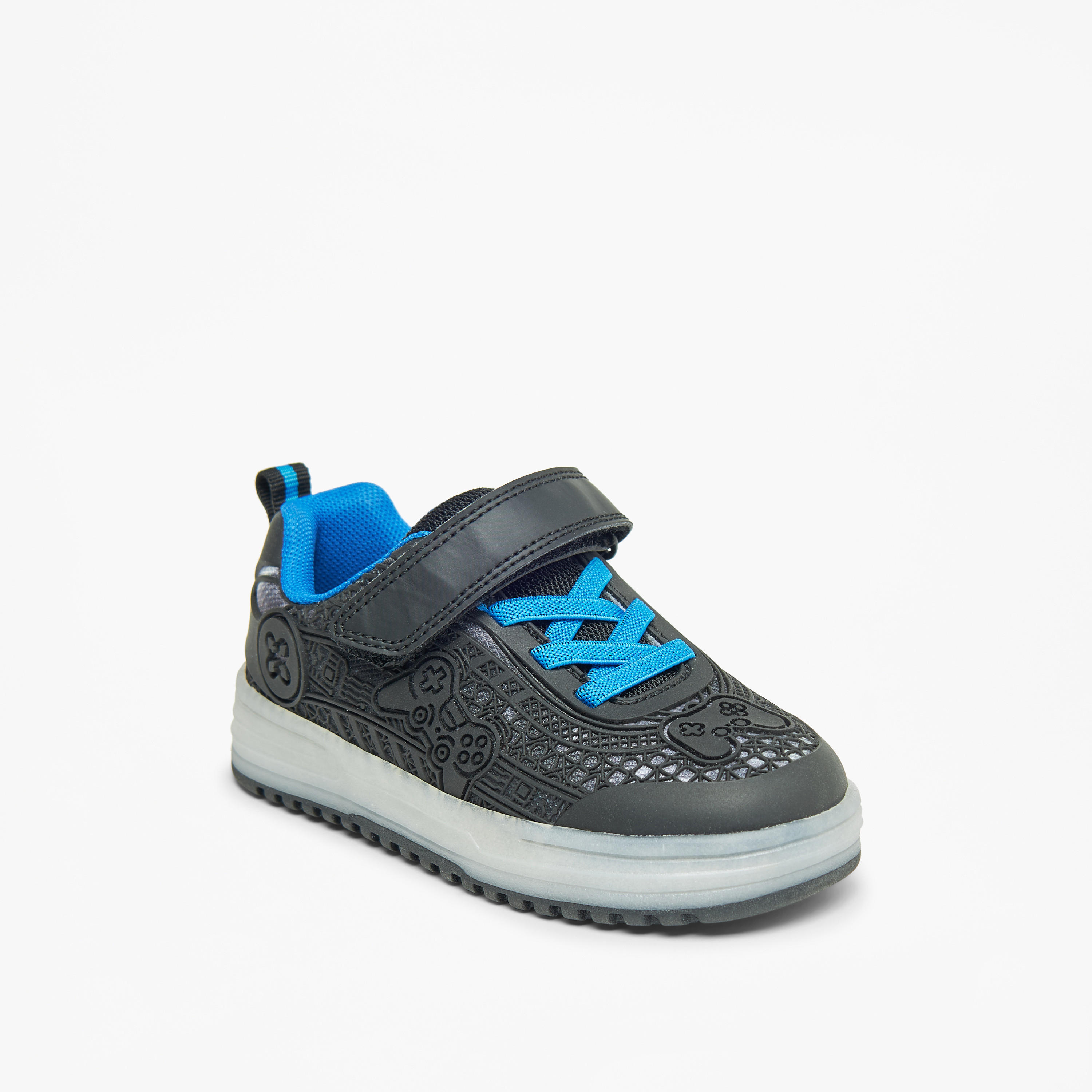 Juniors Textured Sneakers with Hook and Loop Closure-boys-shoes-sneakers-image-1