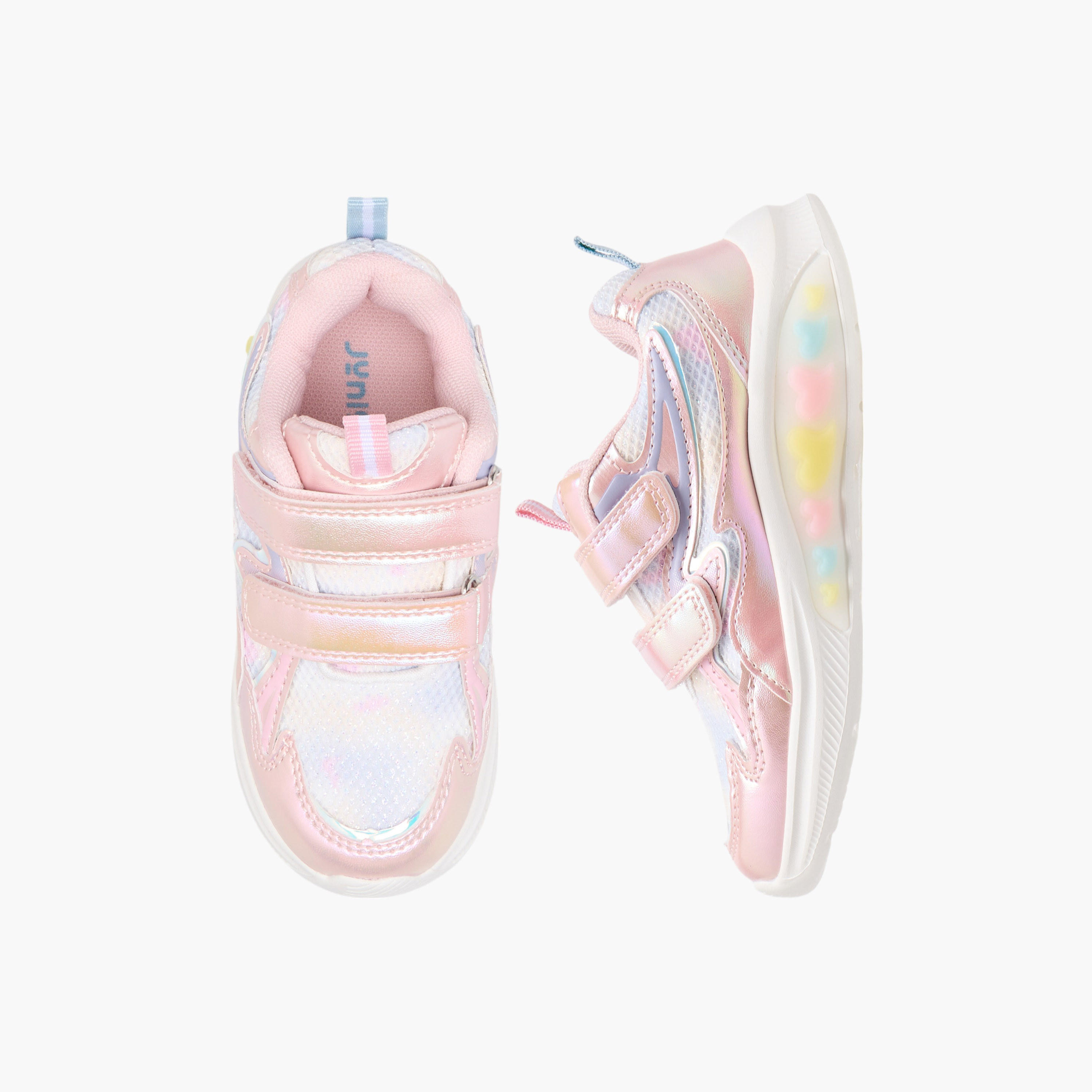 Juniors Panelled Light-Up Sneakers with Hook and Loop Closure-girls-shoes-sneakers-image-1