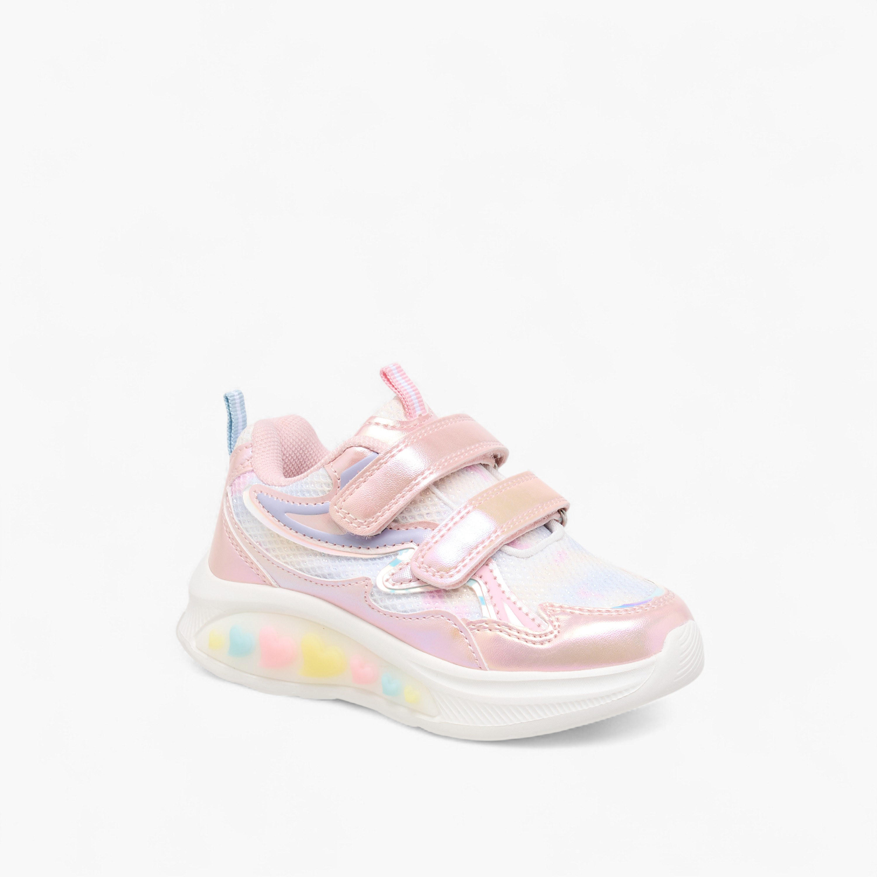Juniors Panelled Light-Up Sneakers with Hook and Loop Closure-girls-shoes-sneakers-image-2