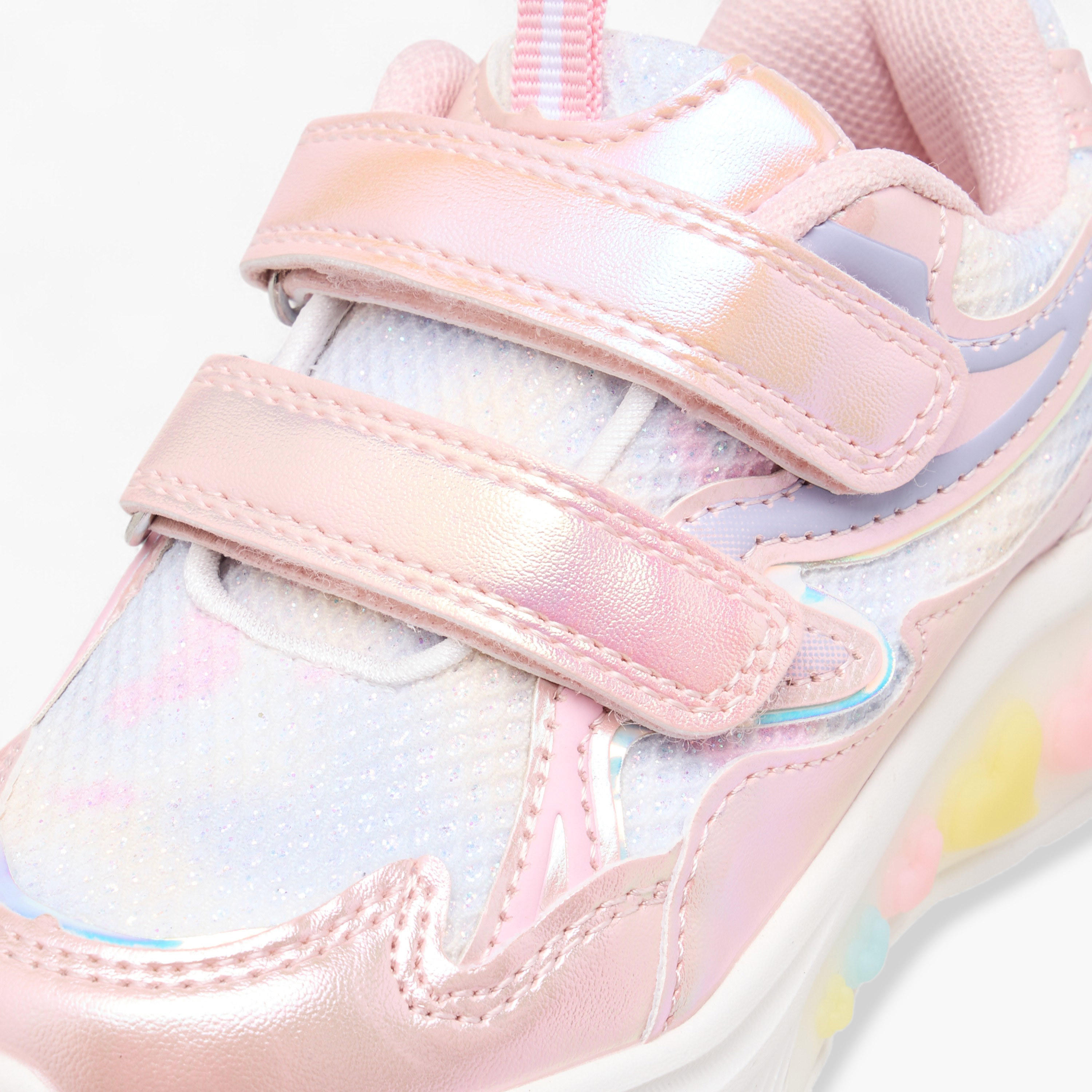 Juniors Panelled Light-Up Sneakers with Hook and Loop Closure-girls-shoes-sneakers-image-5